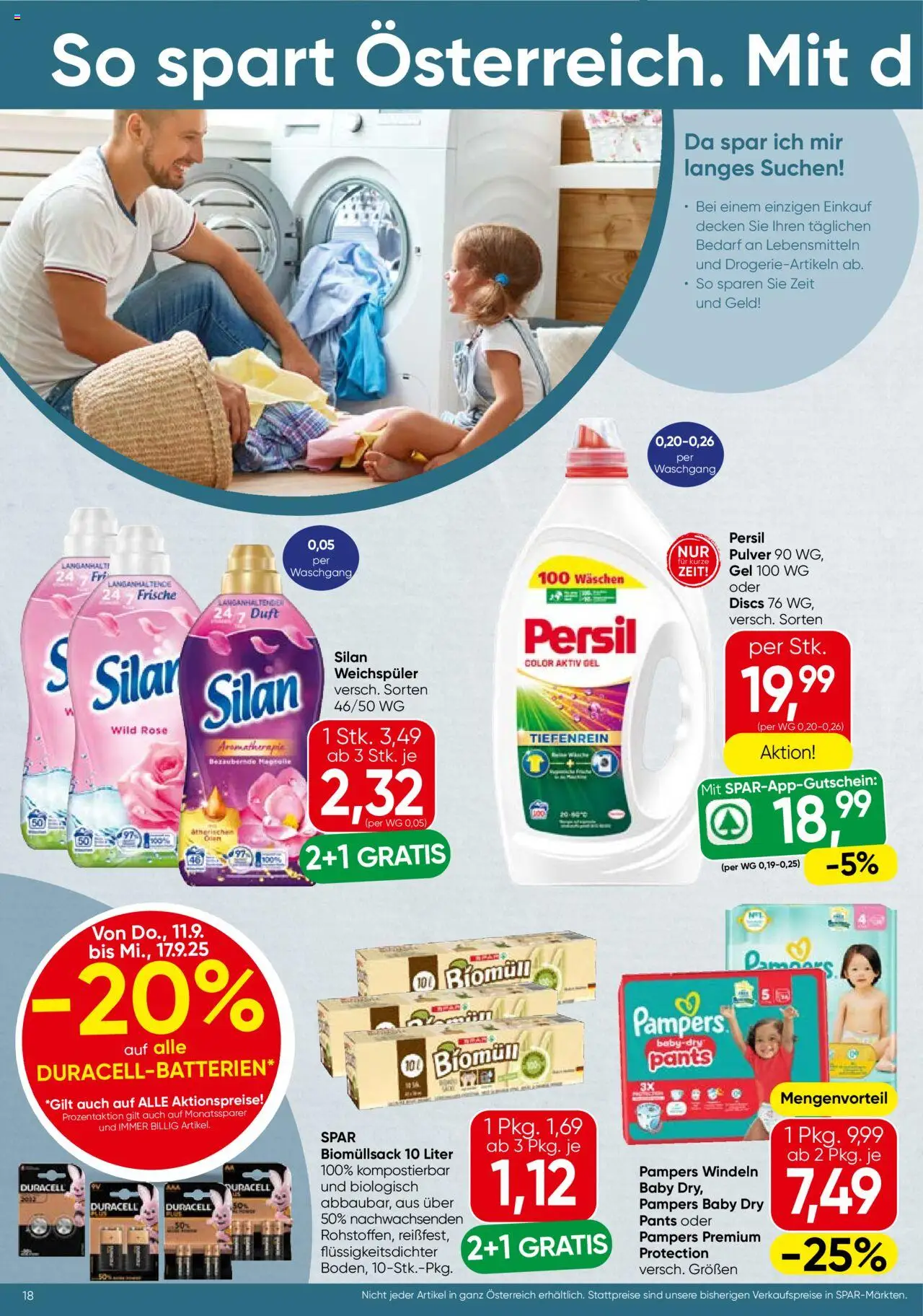 Spar Flugblatt -Tirol gültig ab 11.09.2025 | Seite: 18 | Produkte: Duft, Pampers, Weichspüler