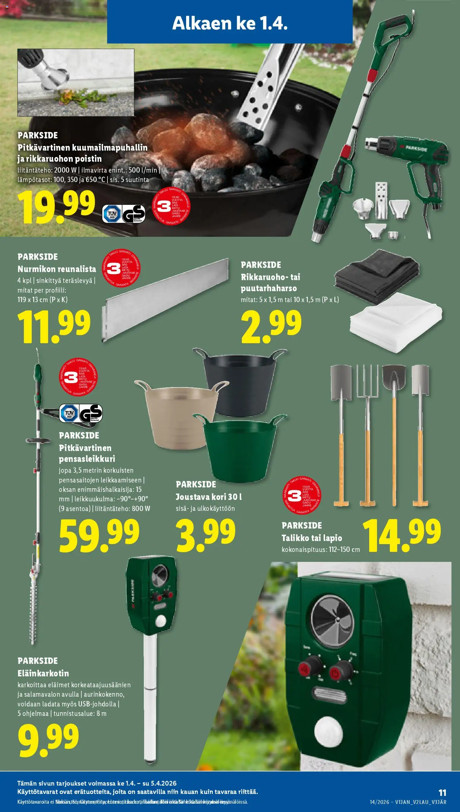 Lidl tarjoukset - Helsinki – voimassa 01.04.2026 alkaen | Sivu: 13 | Tuotteet: Kori, Pensasleikkuri, Lapio