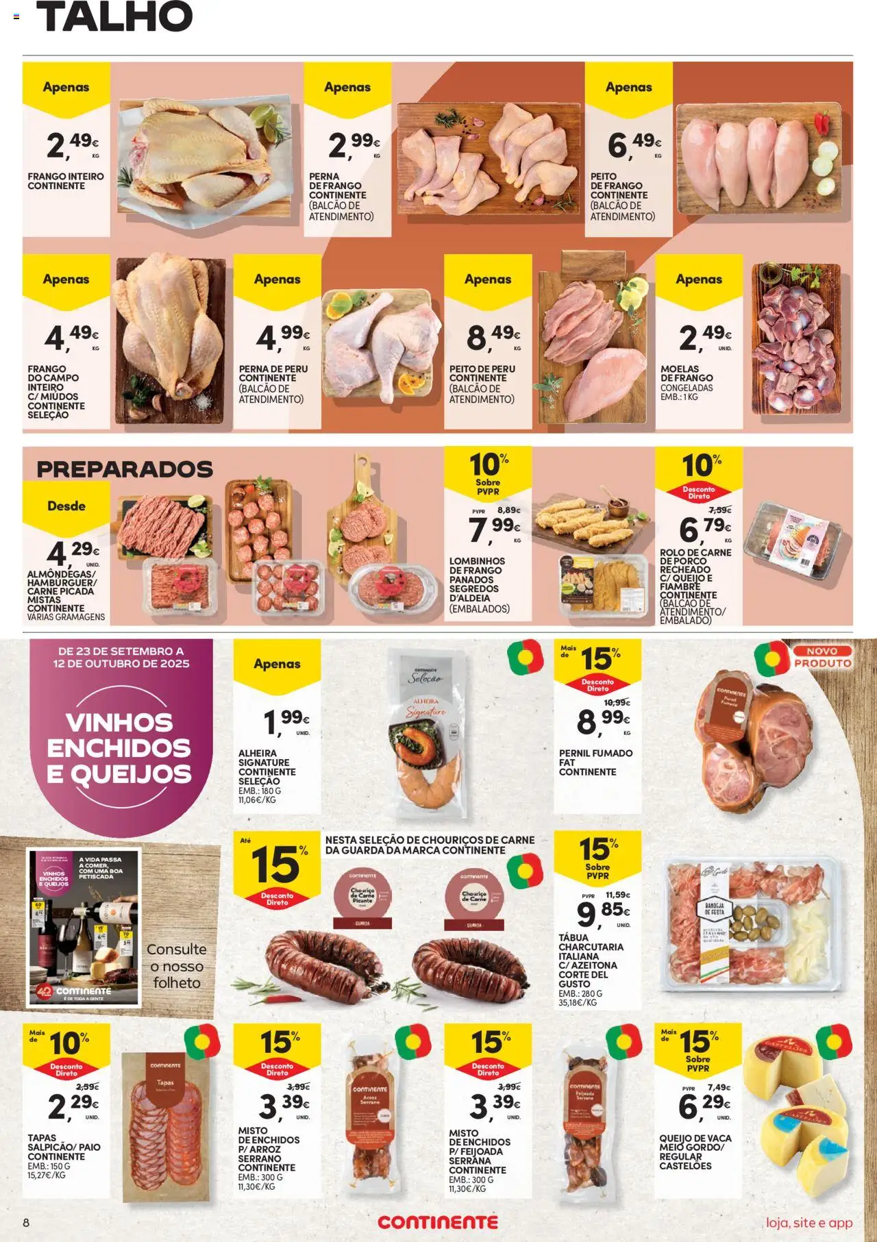 Continente Semanal Continente Bom Dia │ válido de 30.09.2025 | Página: 8 | Produtos: Pernil, Peru, Carne picada, Moelas