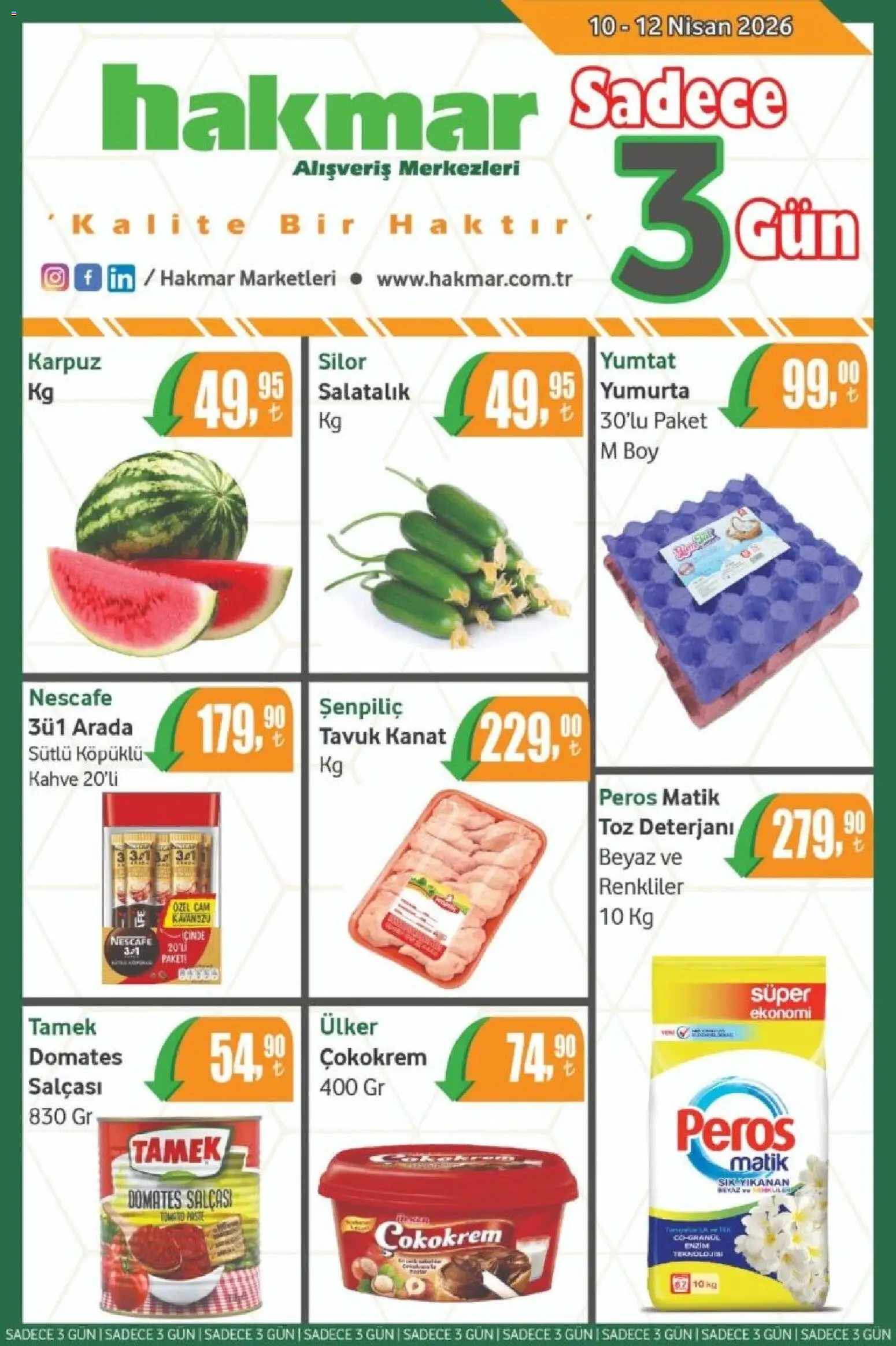 Hakmar - Katalog Sadece 3 Gün - 10.04.2026 tarihinden itibaren geçerlidir | Sayfa: 1 | Ürünler: Yumurta, Kahve, Salatalık, Karpuz