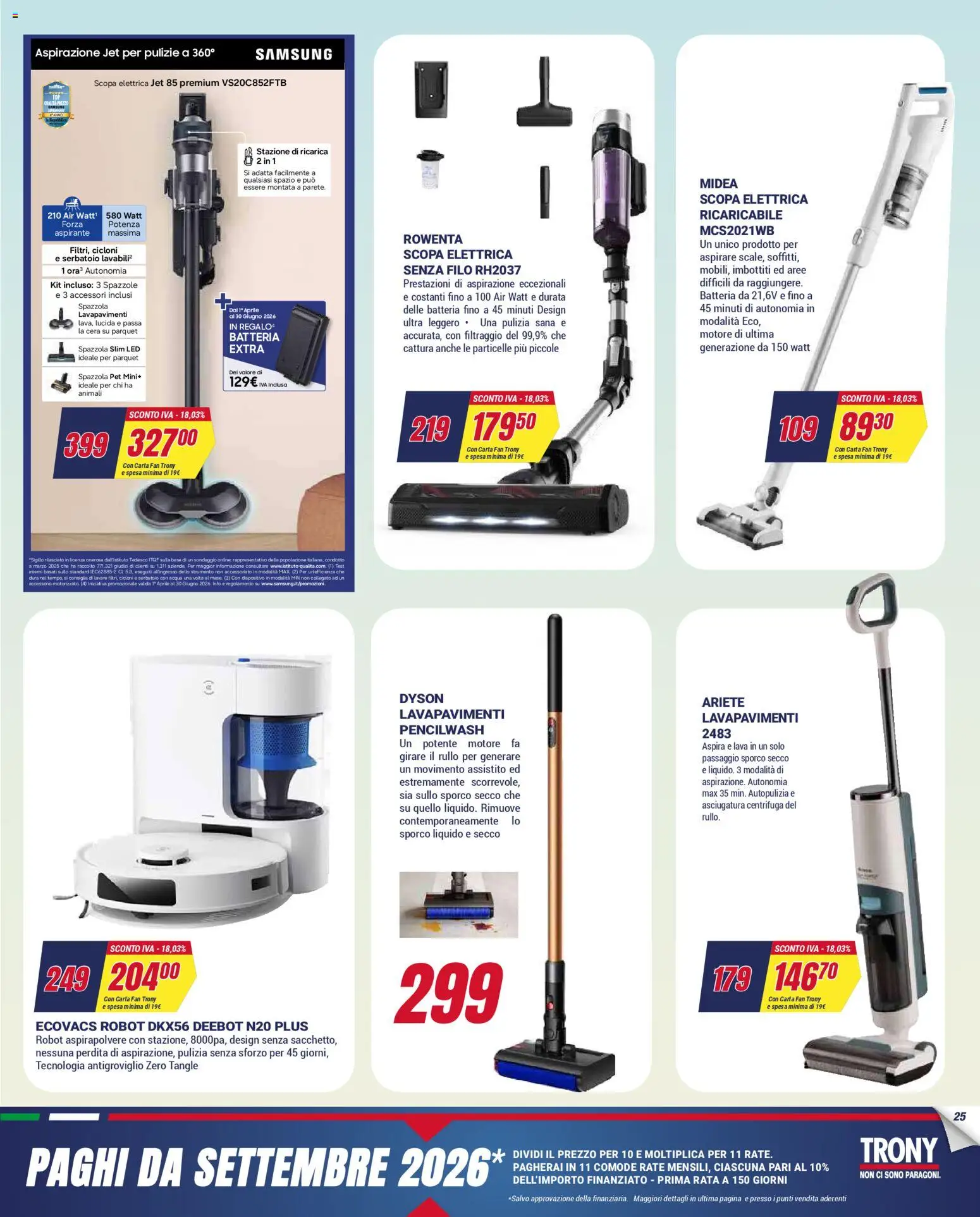 Volantino Trony del 02.04.2026 | Pagina: 25 | Prodotti: Robot aspirapolvere, Scopa, Robot, Samsung