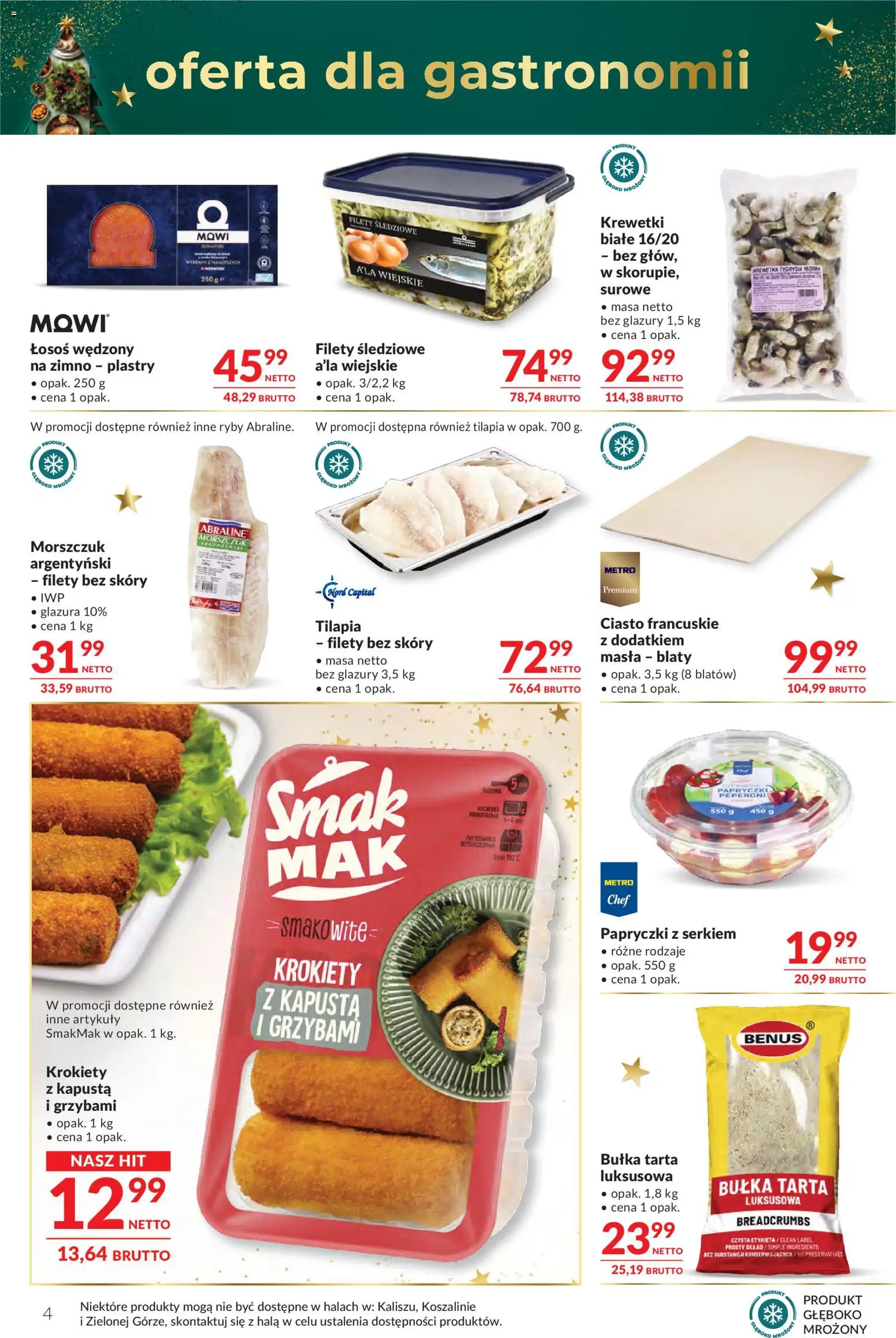 Makro Gazetka - Oferta dla gastronomii od 09.12.2025 | Strona: 4 | Produkty: Łosoś wędzony, Ciasto francuskie, Bułka tarta, Tilapia