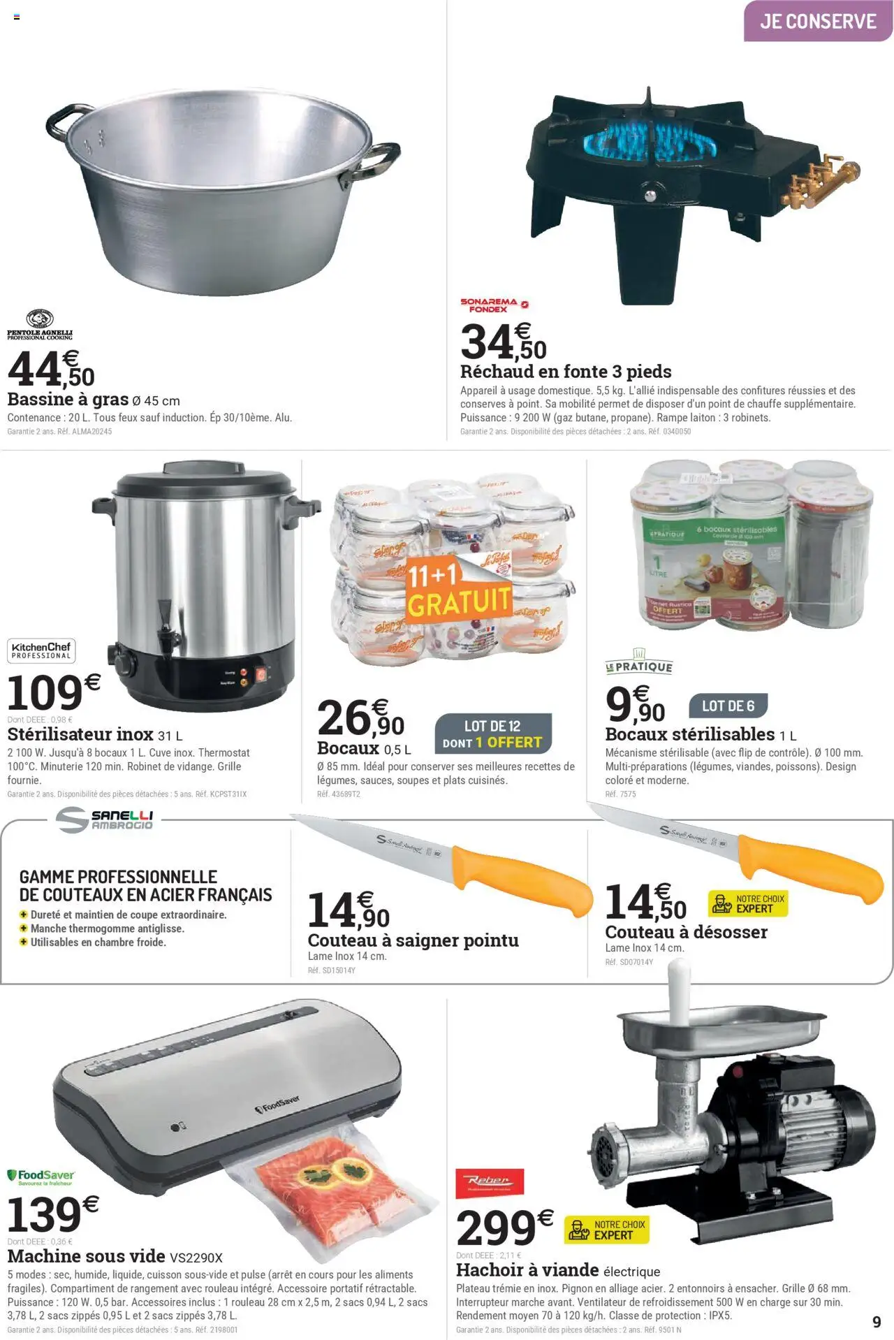 {H1} | Page: 9 | Produits: Machine sous vide, Robinet, Ventilateur, Viande