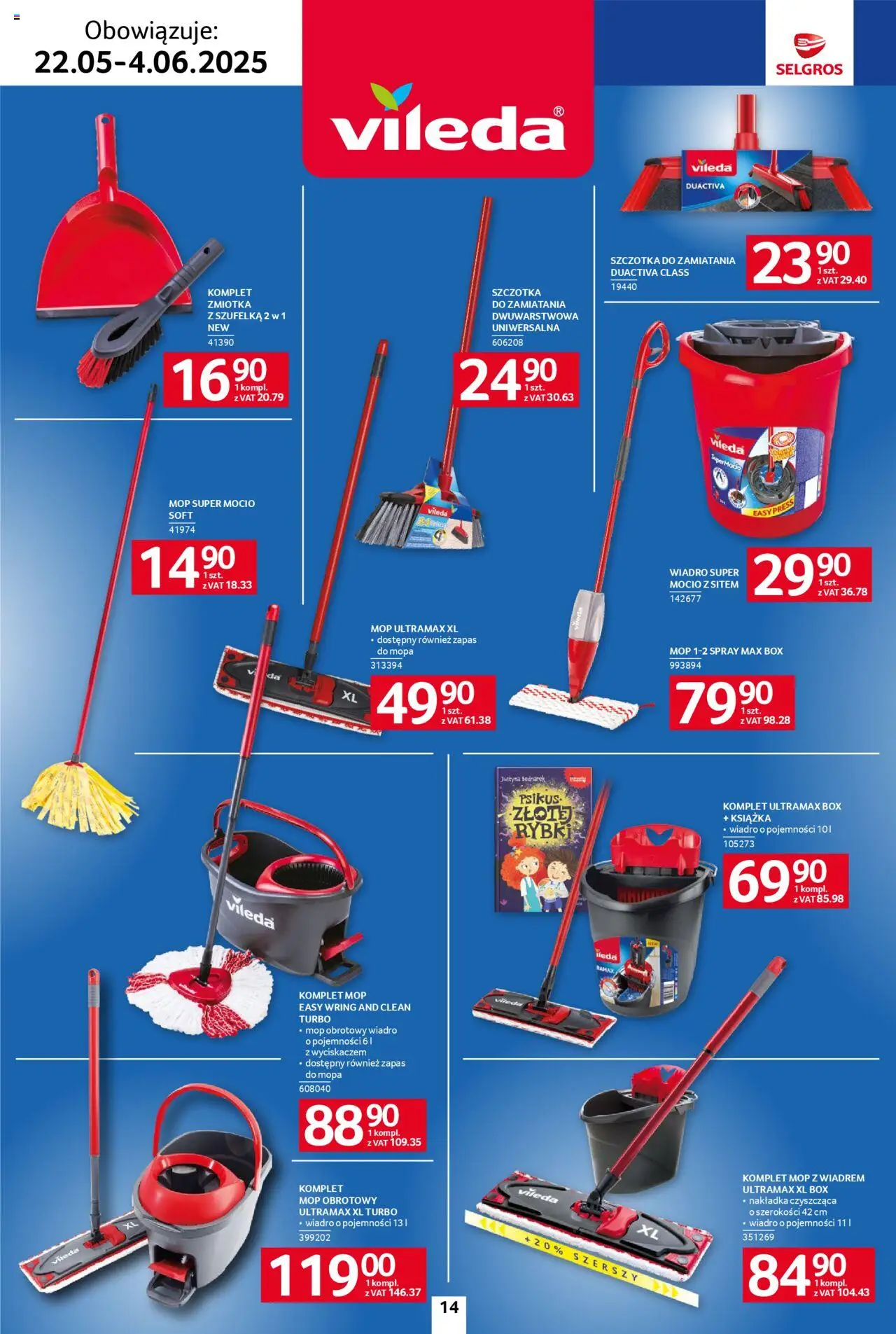 Selgros cash&carry Gazetka - Sprzątanie od 22.05.2025 | Strona: 14 | Produkty: Szczotka, Mop obrotowy, Vileda