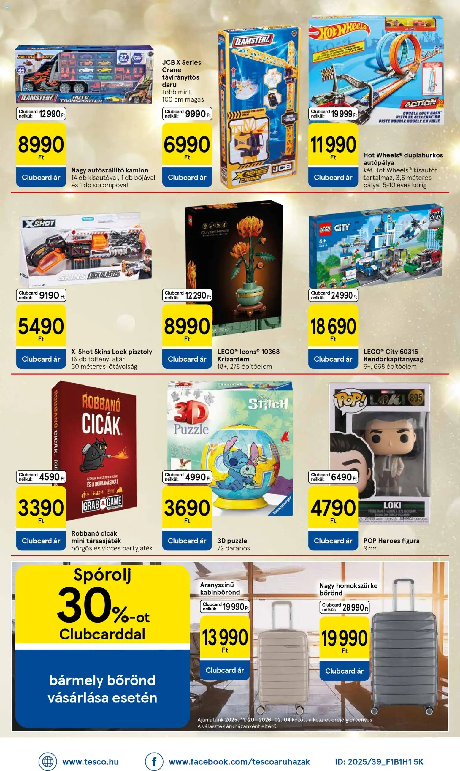 Tesco akciós ujság - amely érvényes a következő dátumtól: 20.11.2025 | Oldal: 36 | Termékek: Bőrönd, Puzzle, Társasjáték