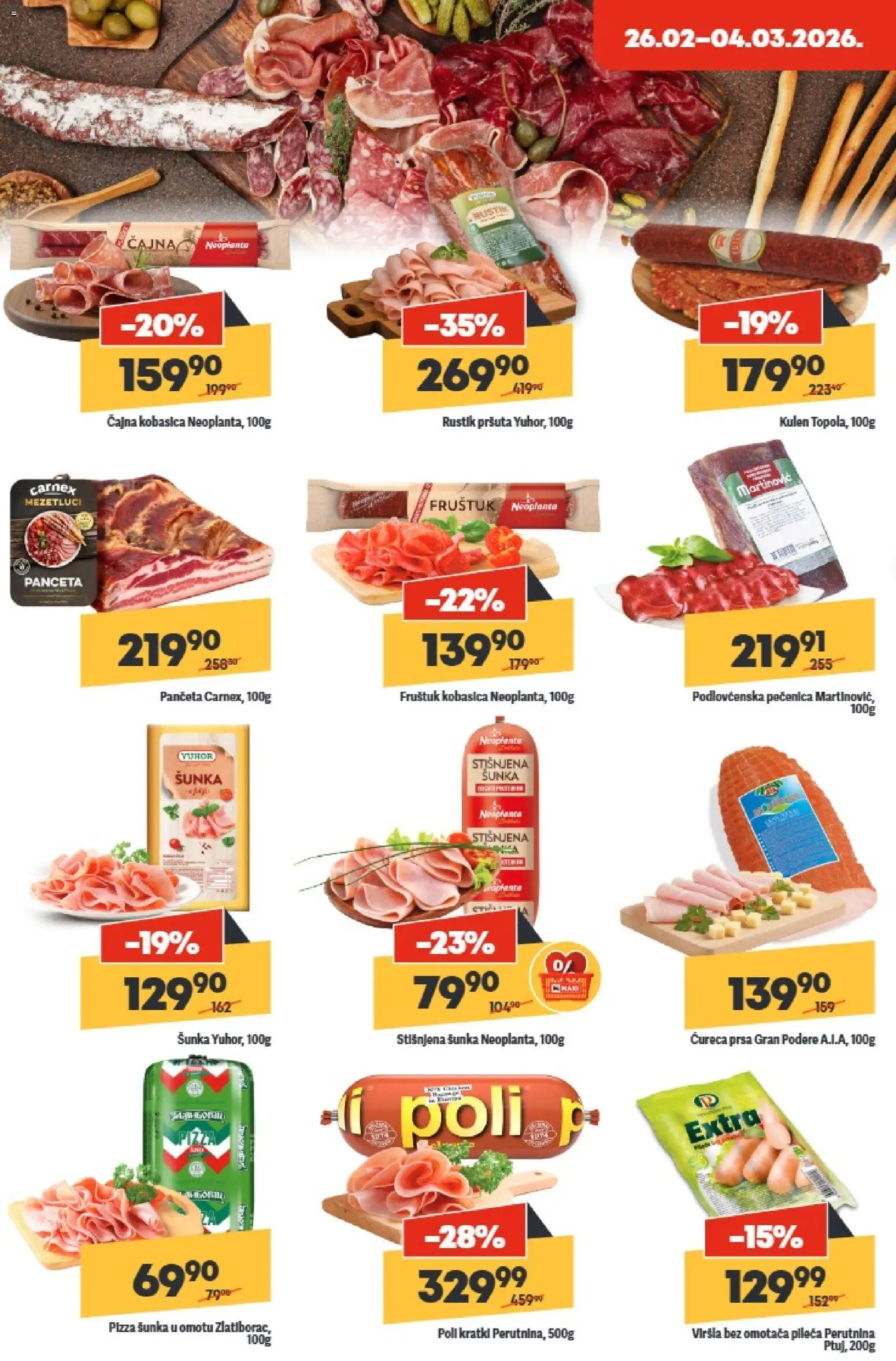 Maxi katalog - važi od 26.02.2026 | Strana: 14 | Proizvode: Panceta, Šunka, Pizza šunka, Pečenica