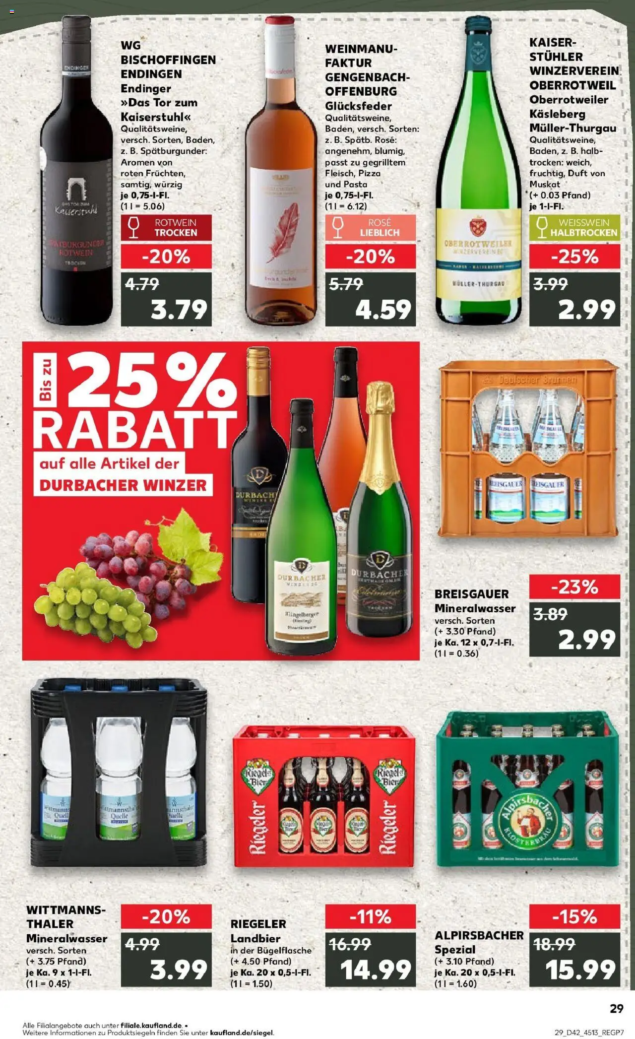 Kaufland prospekt Lahr	 – gültig ab 15.10.2025 | Seite: 29 | Produkte: Rotwein, Weißwein trocken, Mineralwasser, Pasta