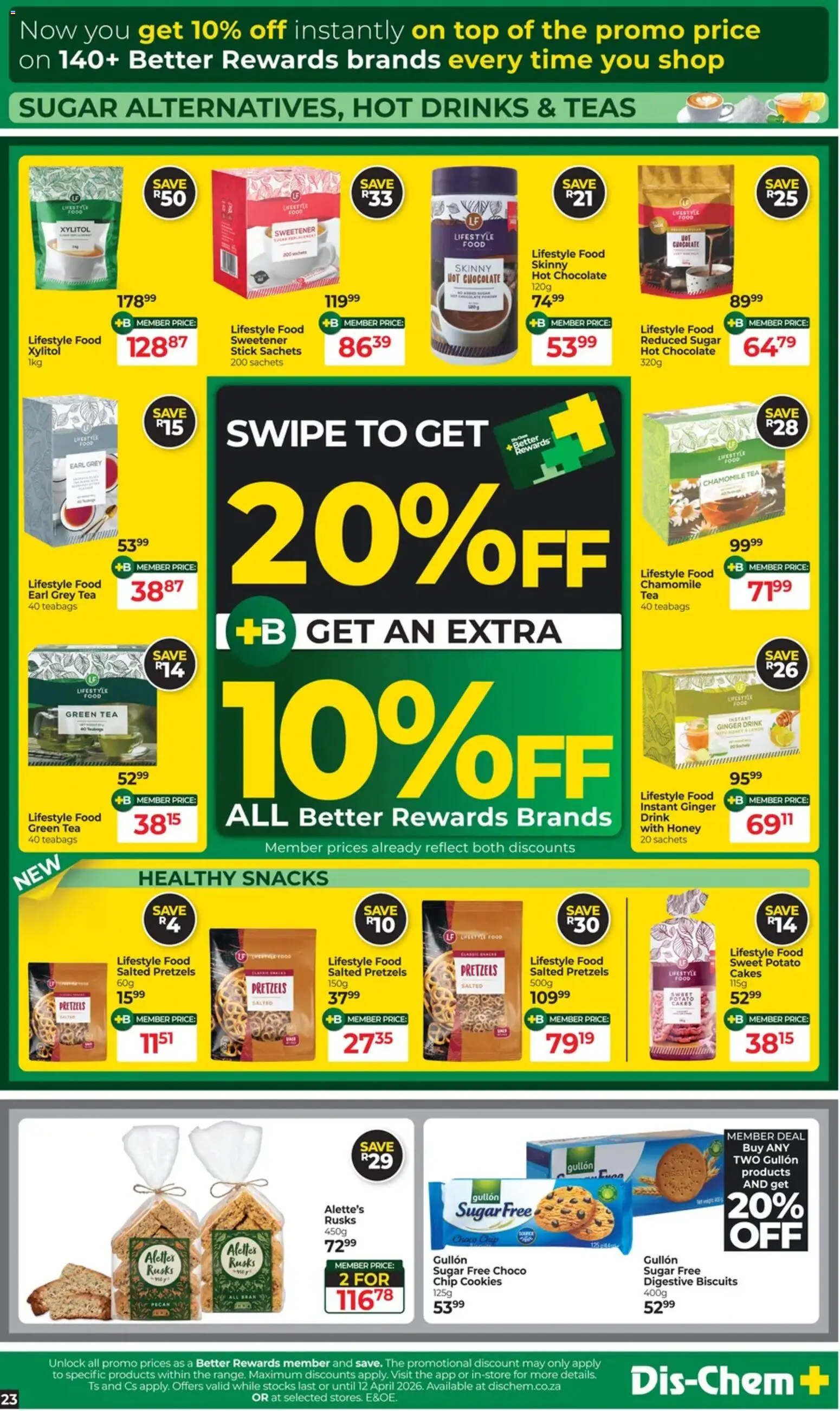 New Dis-Chem catalogue – valid from 17.03.2026 | Page: 23 | Products: Chocolate, Tea, Rusks, Sugar