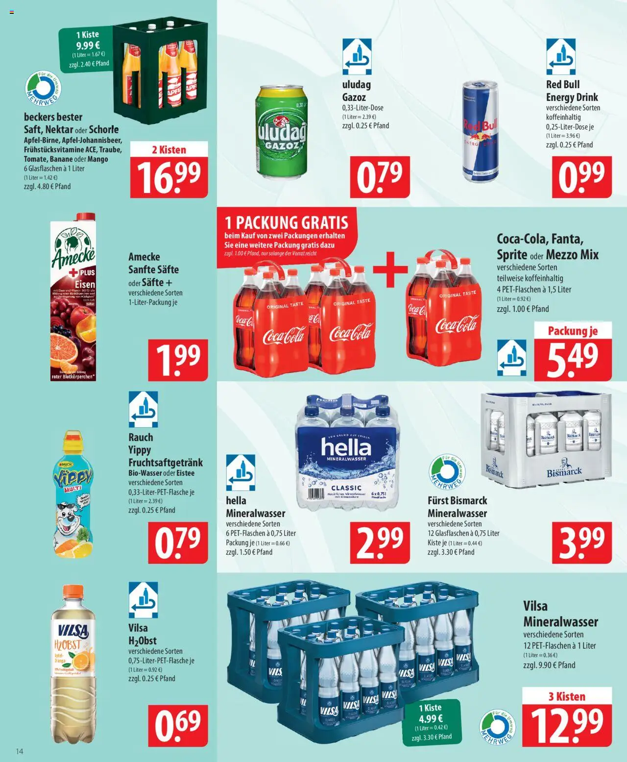 Famila Prospekt 	 – gültig ab 22.09.2025 | Seite: 14 | Produkte: Cola, Energy, Mango, Oder mezzo mix