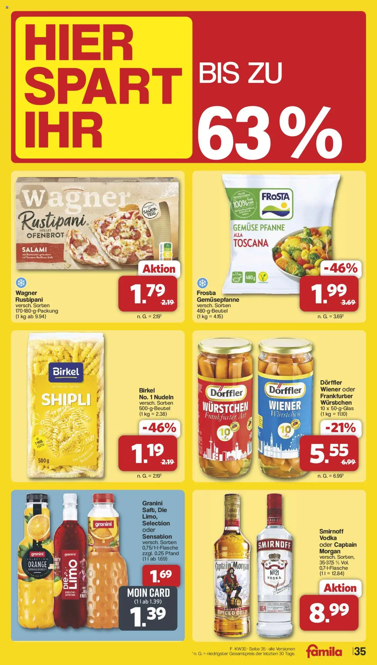 Famila Nordwest Prospekt 	 - gültig ab dem 21.07.2025 | Seite: 42 | Produkte: Wiener wurstchen, Gemüse, Smirnoff, Captain morgan
