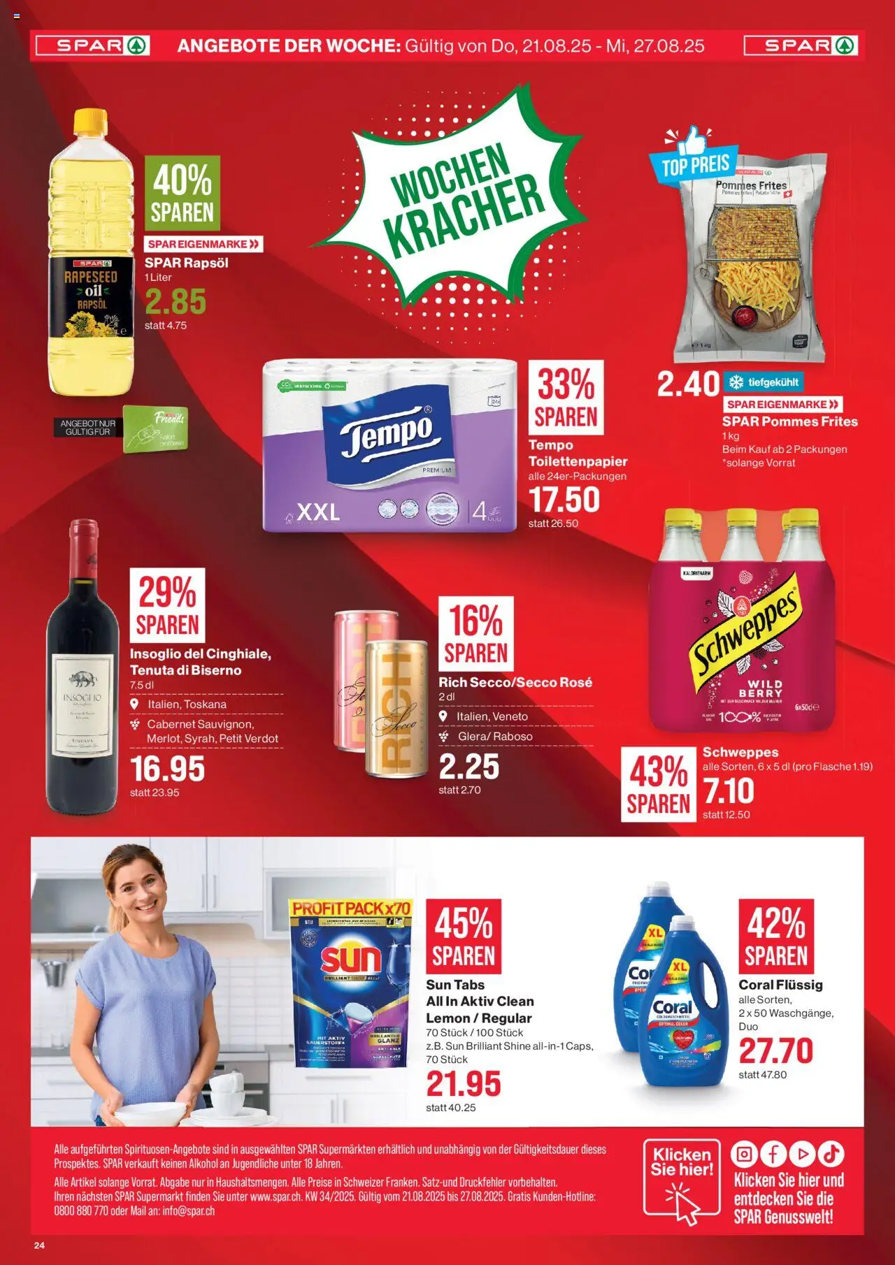 SPAR Aktionen ab 21.08.2025 | Seite: 24 | Produkte: Rapsöl, Pommes Frites, Top, Toilettenpapier