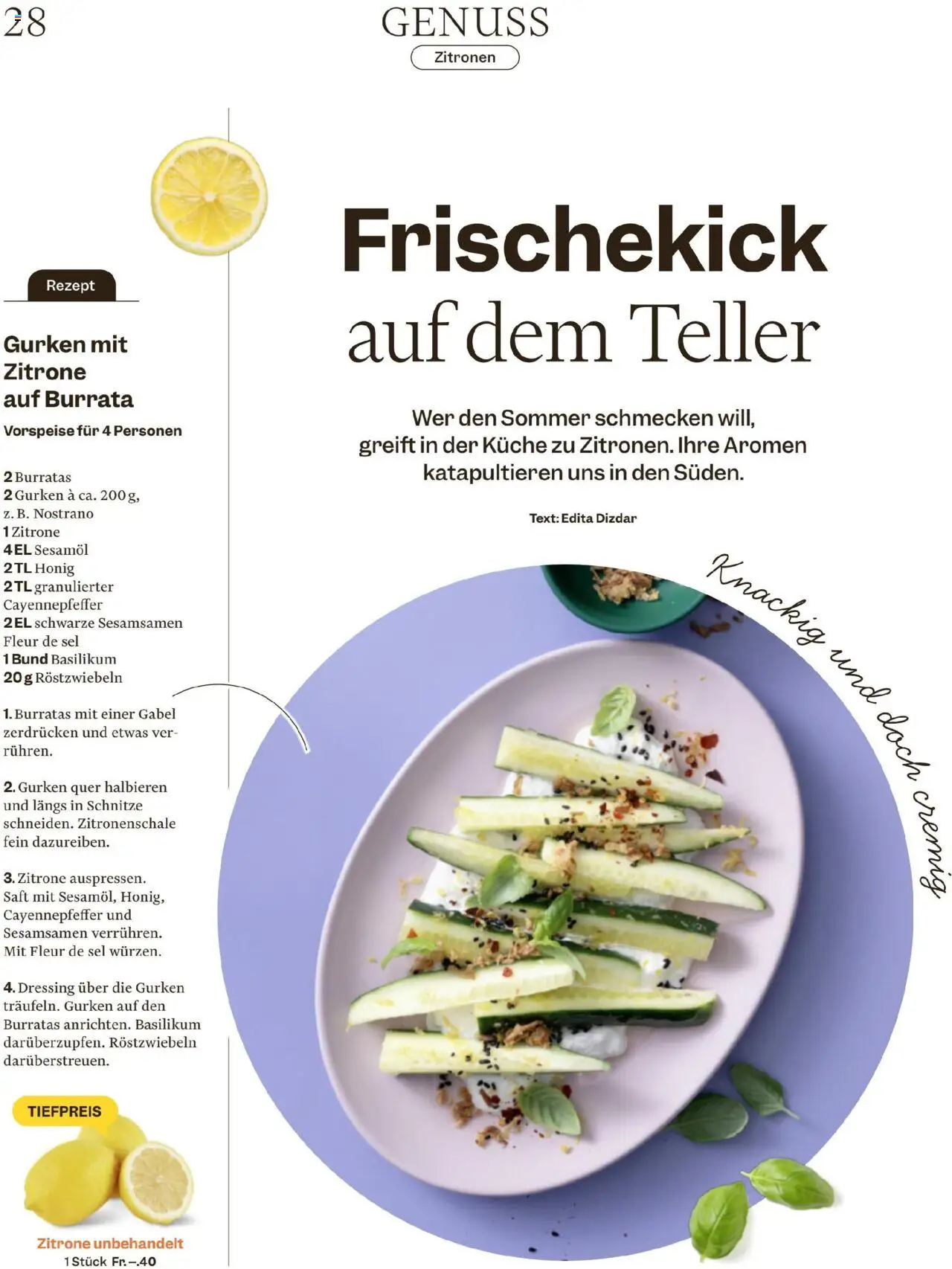 Migros Magazin – gültig ab 13.10.2025 | Seite: 28 | Produkte: Kammerjunker, Saft, Gurken, Zitrone