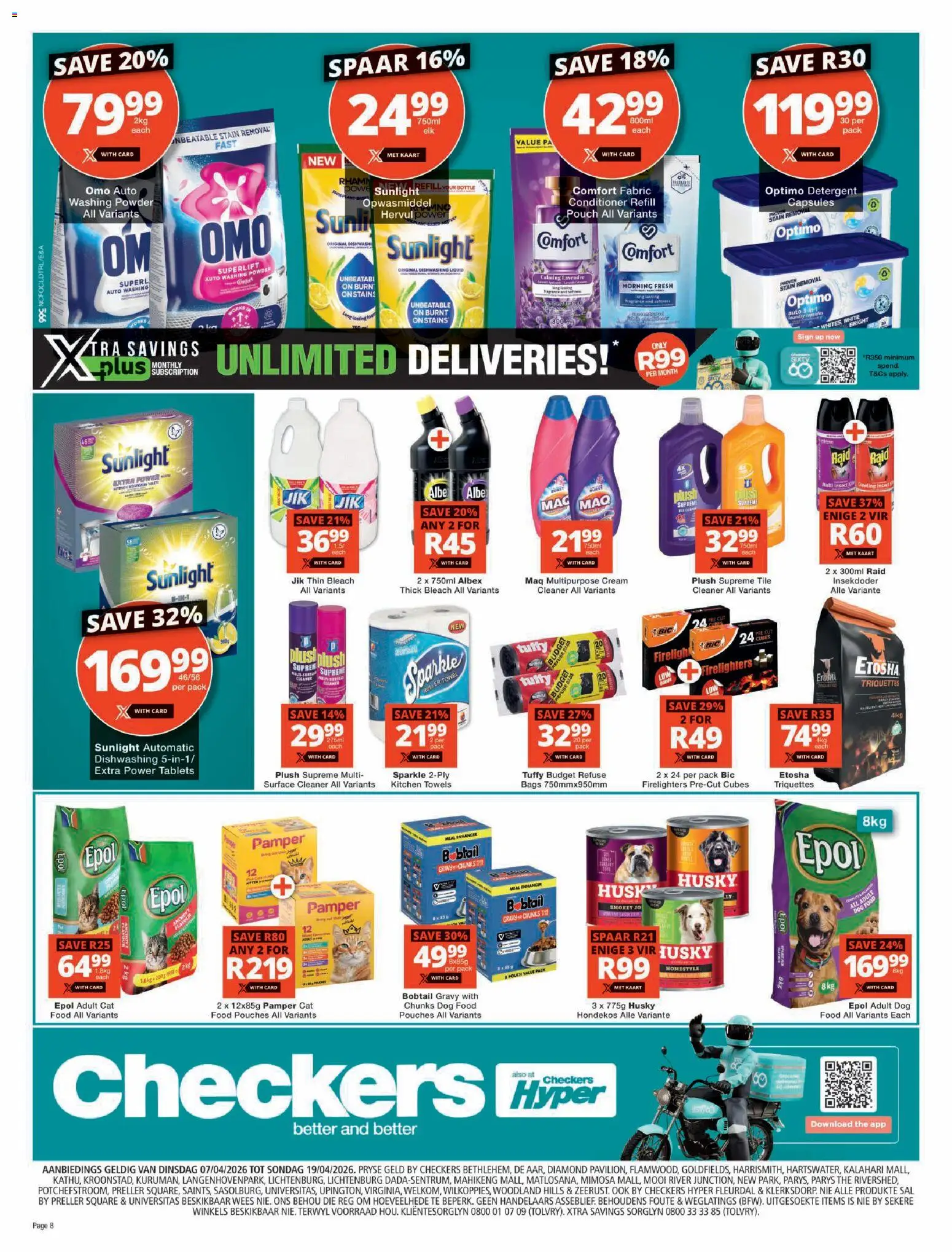 New Checkers catalogue – valid from 07.04.2026 | Page: 8 | Products: Conditioner, Cream, Detergent, Roller towel