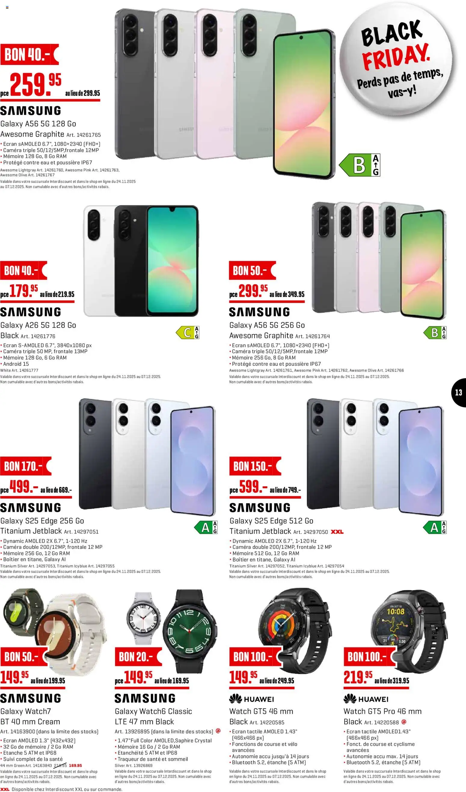 Interdiscount Black Friday FR – gültig ab 24.11.2025 | Seite: 13 | Produkte: Samsung, Huawei