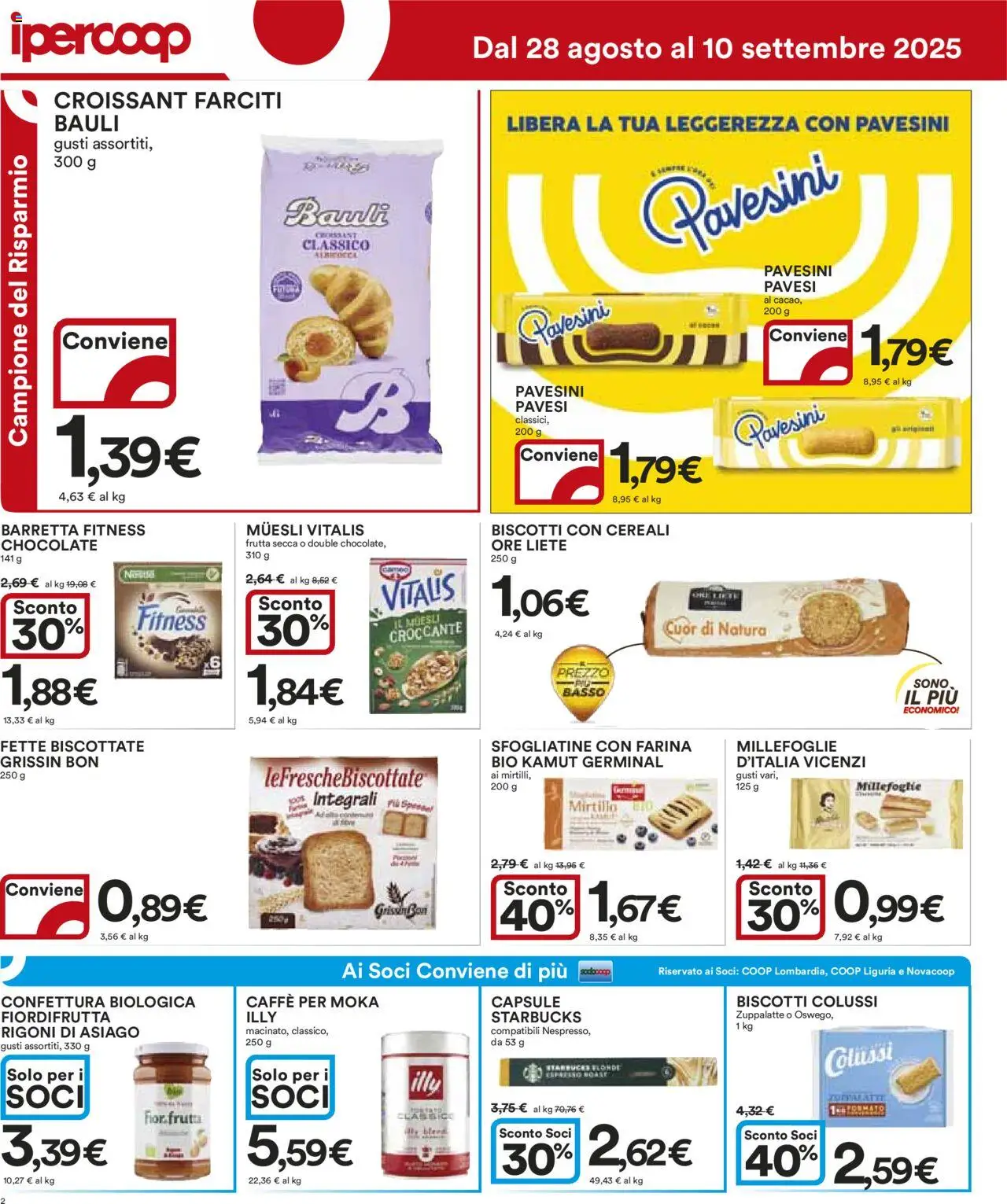 Volantino Ipercoop del 28.08.2025 | Pagina: 2 | Prodotti: Muesli, Caffè, Cereali, Croissant