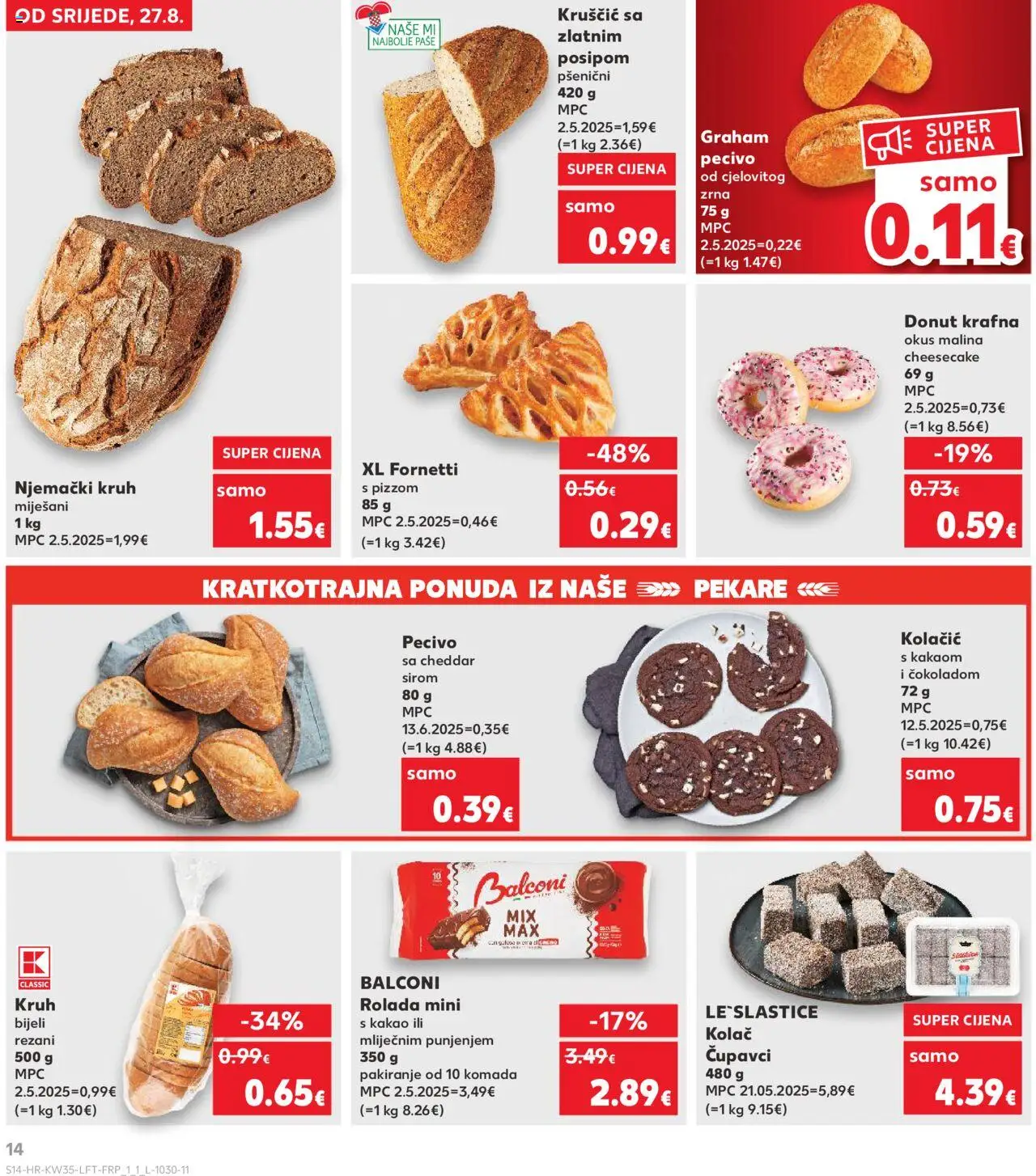 Kaufland katalog | vrijedi od 27.08.2025 | Stranica: 14 | Proizvodi: Kruh, Kakao, Pecivo