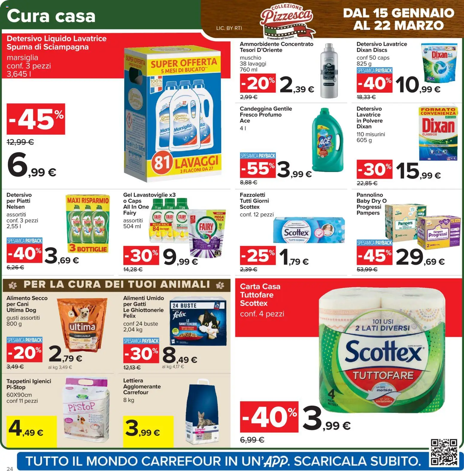 Volantino Carrefour del 15.01.2026 | Pagina: 24 | Prodotti: Candeggina, Lavatrice, Lavastoviglie, Pampers