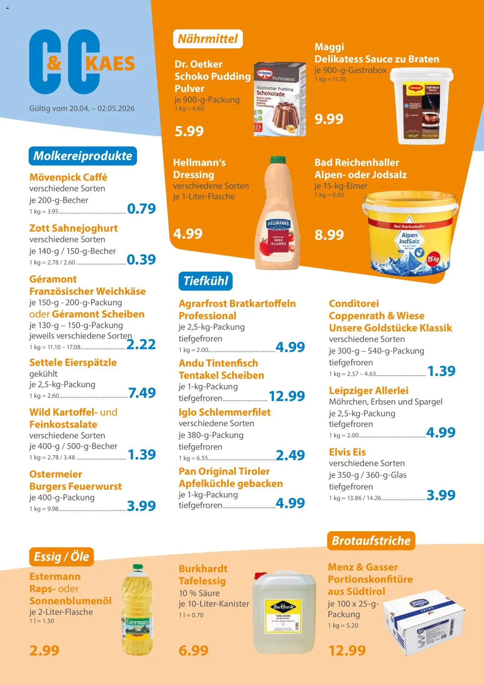 C&C Prospekt – gültig ab 20.04.2026 | Seite: 2 | Produkte: Geramont, Schokolade, Sonnenblumenol, Dressing