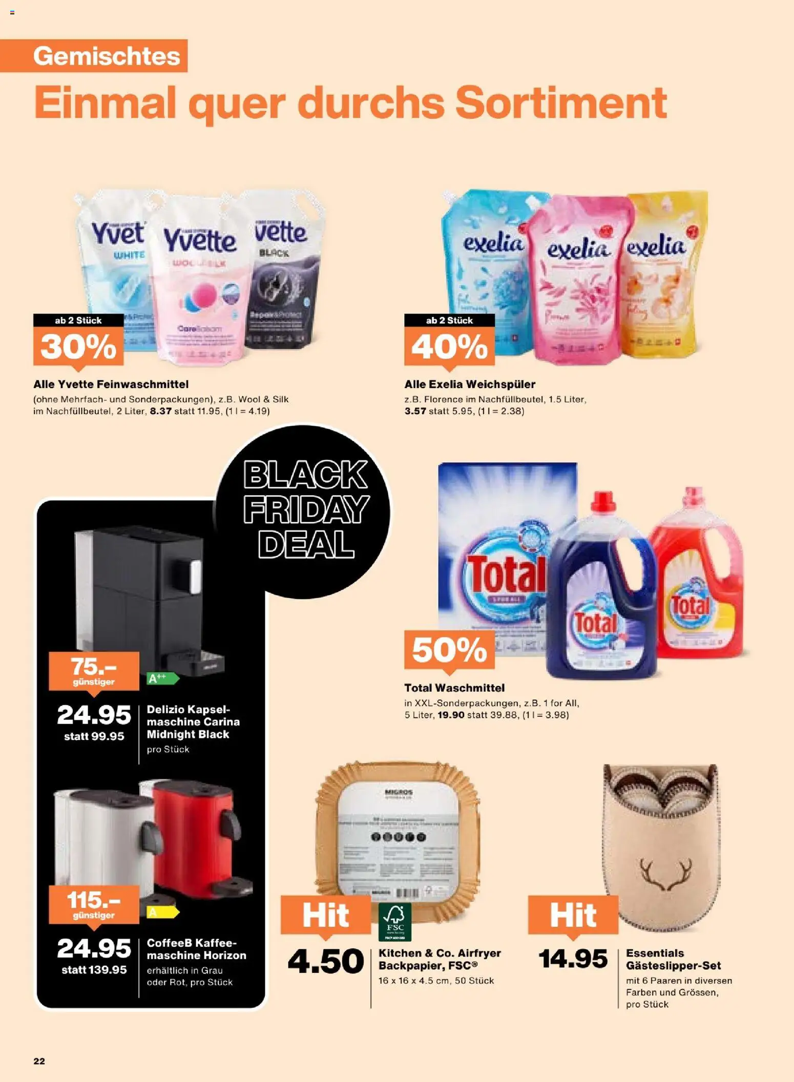 Migros - Black Friday – gültig ab 25.11.2025 | Seite: 22 | Produkte: Weichspüler, Waschmittel, Kaffee, Kaffeemaschine