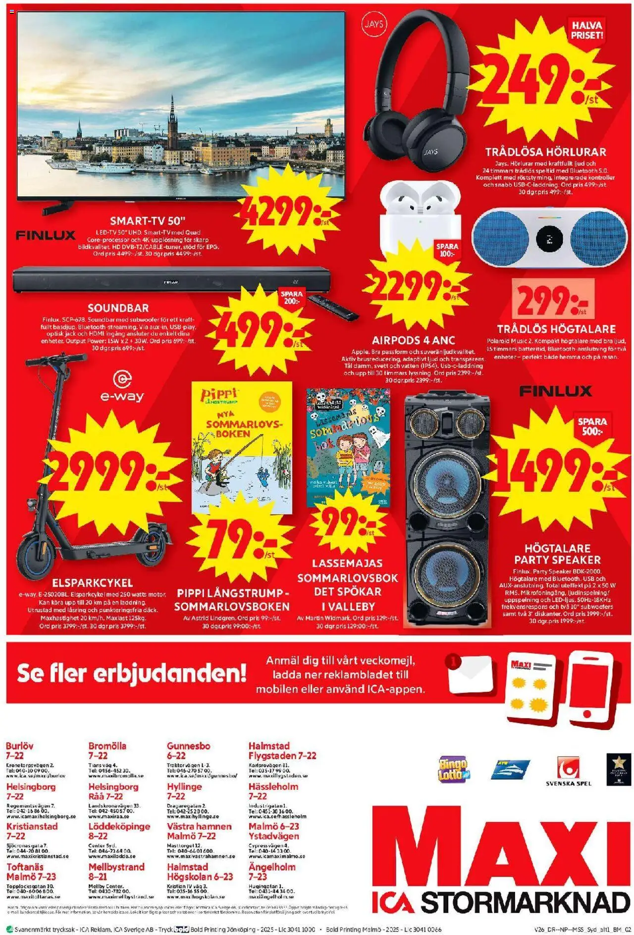 ICA Maxi reklamblad aktuell från 23.06.2025 | Sida: 18 | Produkter: Trådlösa hörlurar, Hörlurar, Högtalare, USB