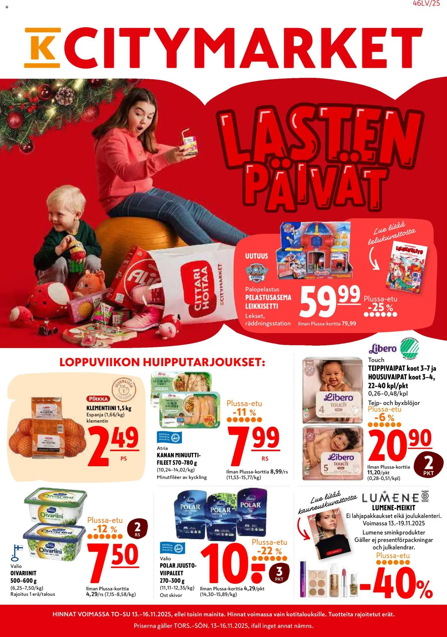 K-Citymarket tarjoukset – voimassa 13.11.2025 alkaen | Sivu: 1 | Tuotteet: Klementiini, Juusto