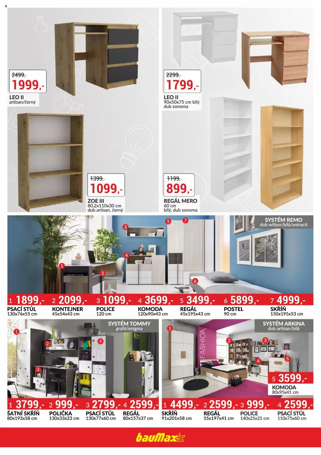 BAUMAX leták - Back to school od 14.08.2025 | Strana: 4 | Produkty: Polička, Postel, Šatní skříň, Psací stůl