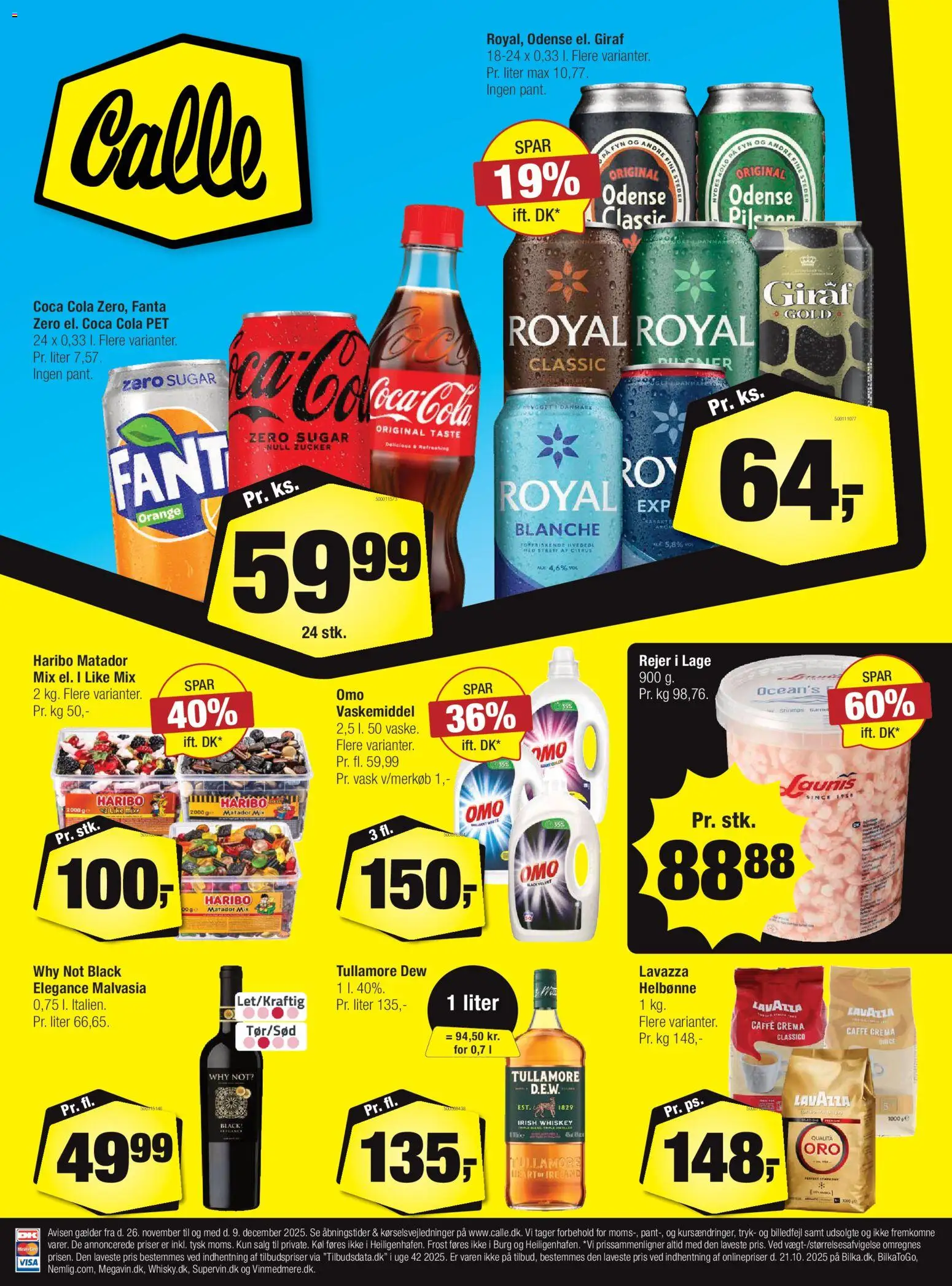 Calle tilbudsavis – gyldig fra 26.11.2025 | Side: 1 | Produkter: Coca Cola, Fanta, Cola, Rejer