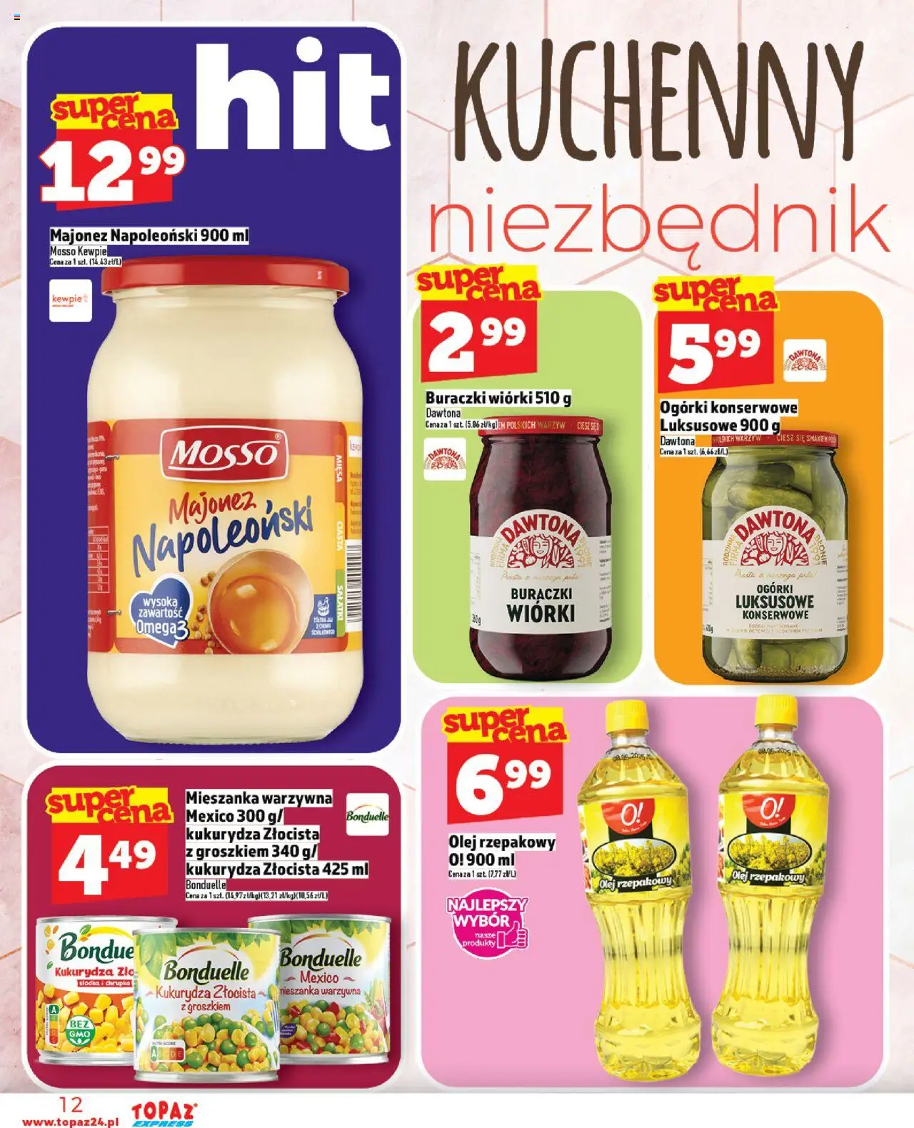 Topaz Gazetka - Express od 23.10.2025 | Strona: 12 | Produkty: Olej rzepakowy, Mieszanka warzywna, Olej, Ogórki