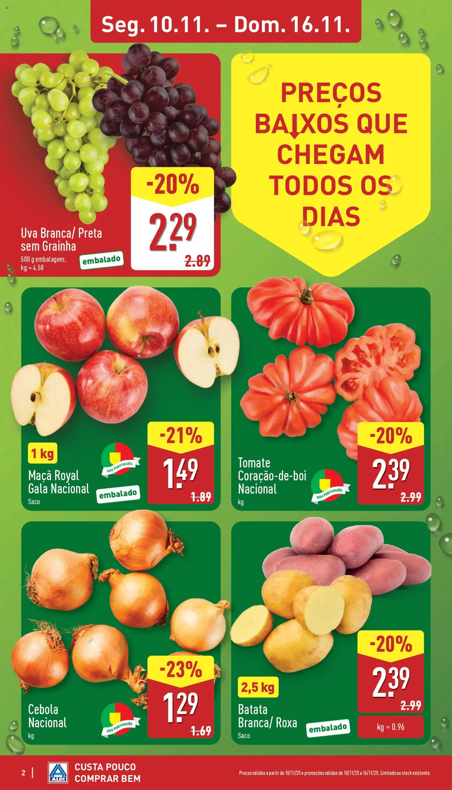 Aldi folheto │ válido de 10.11.2025 | Página: 2 | Produtos: Batata, Cebola, Maça, Tomate