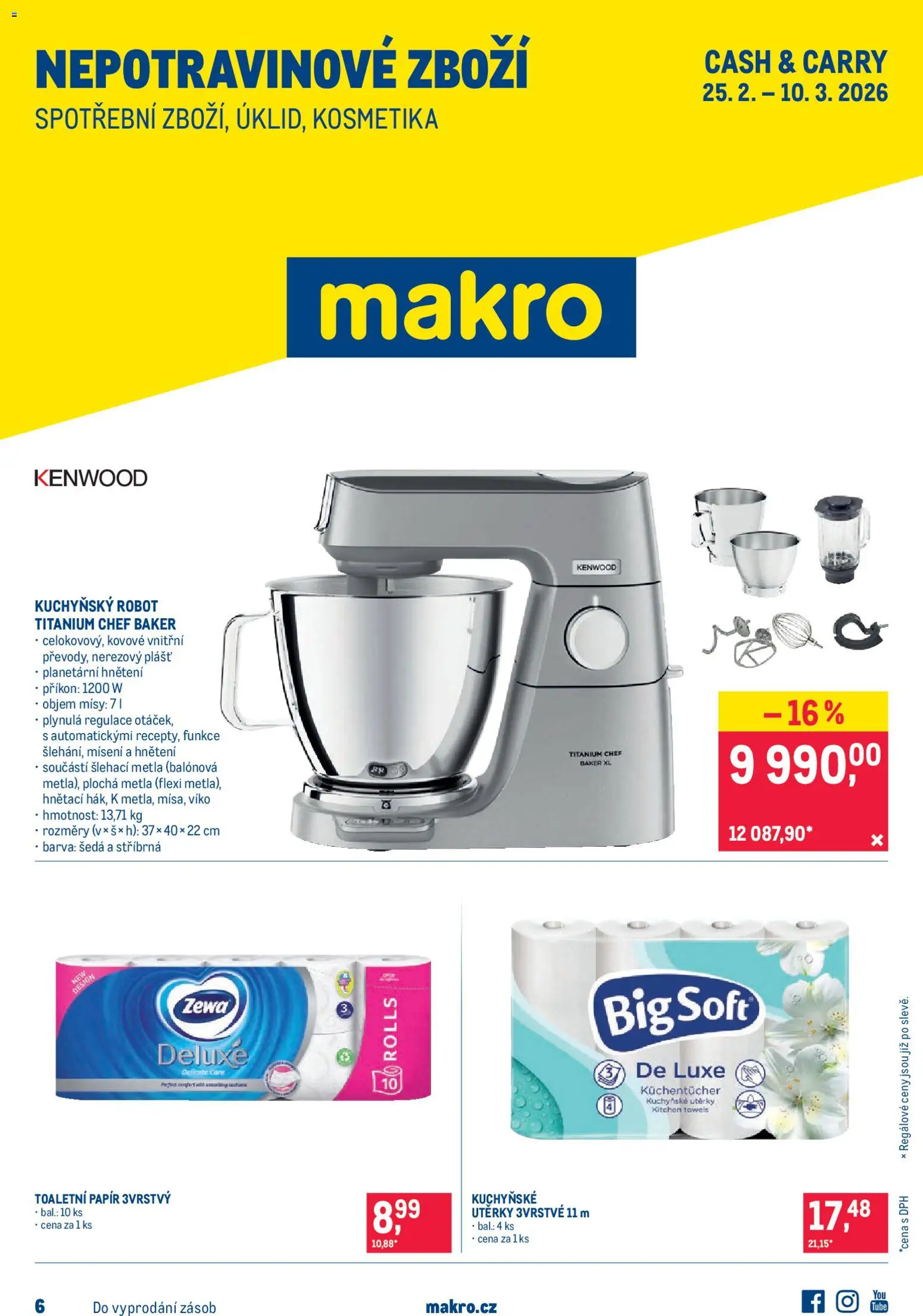 Makro leták - Spotřební zboží od 25.02.2026 | Strana: 1 | Produkty: Utěrky, Deluxe, Robot, Toaletní papír 3vrstvý