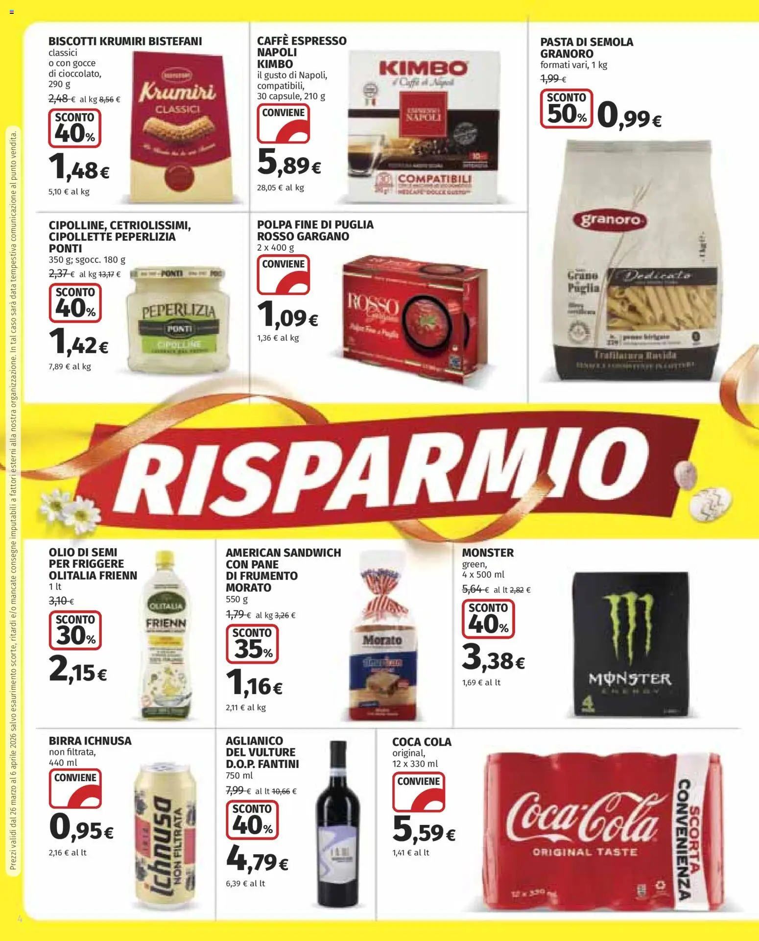 Volantino COOP del 26.03.2026 | Pagina: 4 | Prodotti: Biscotti, Olio, Pasta, Data