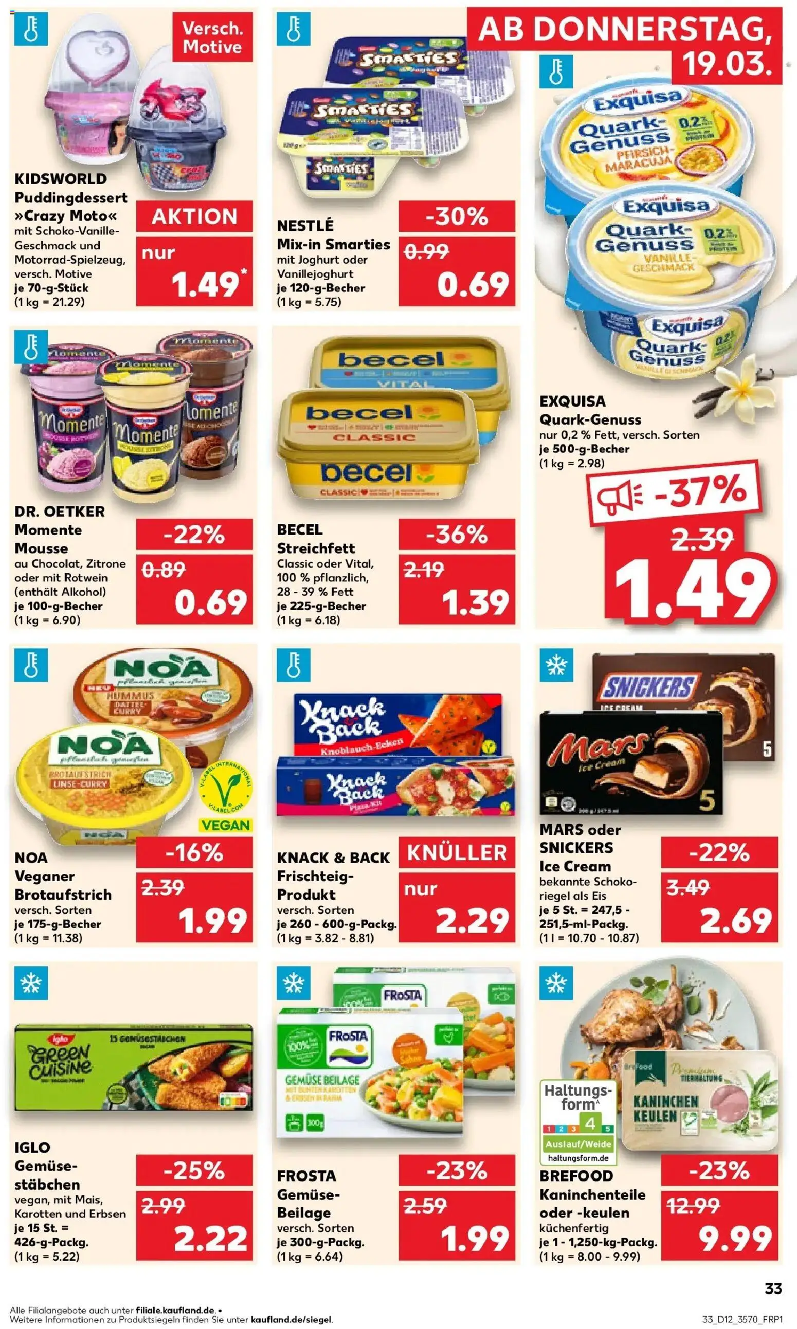 Kaufland Prospekt Lutherstadt Wittenberg	 – gültig ab 19.03.2026 | Seite: 33 | Produkte: Becel, Snickers, Pfirsich, Erbsen