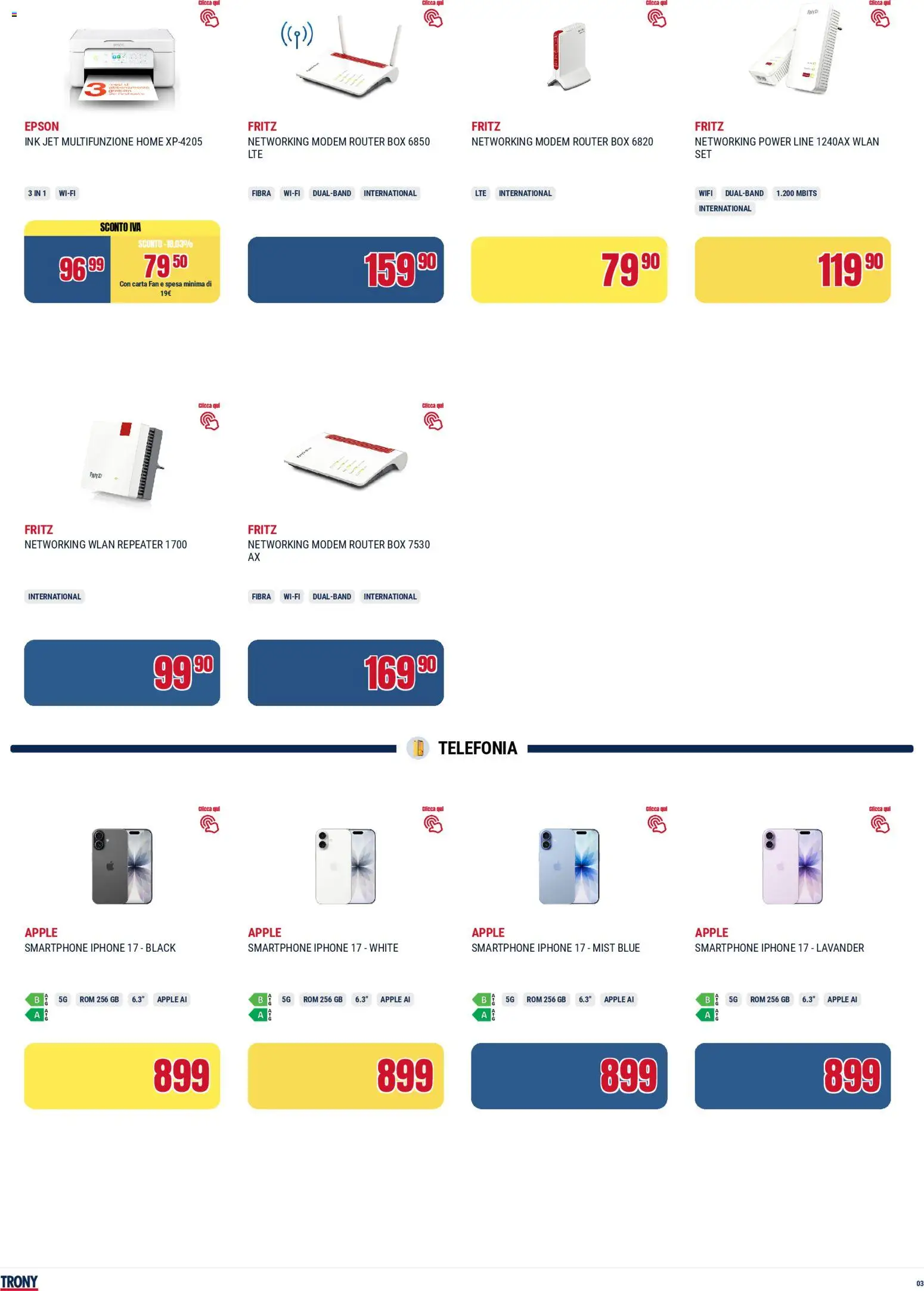 Volantino Trony del 02.04.2026 | Pagina: 3 | Prodotti: Router, Iphone, Smartphone, Fan