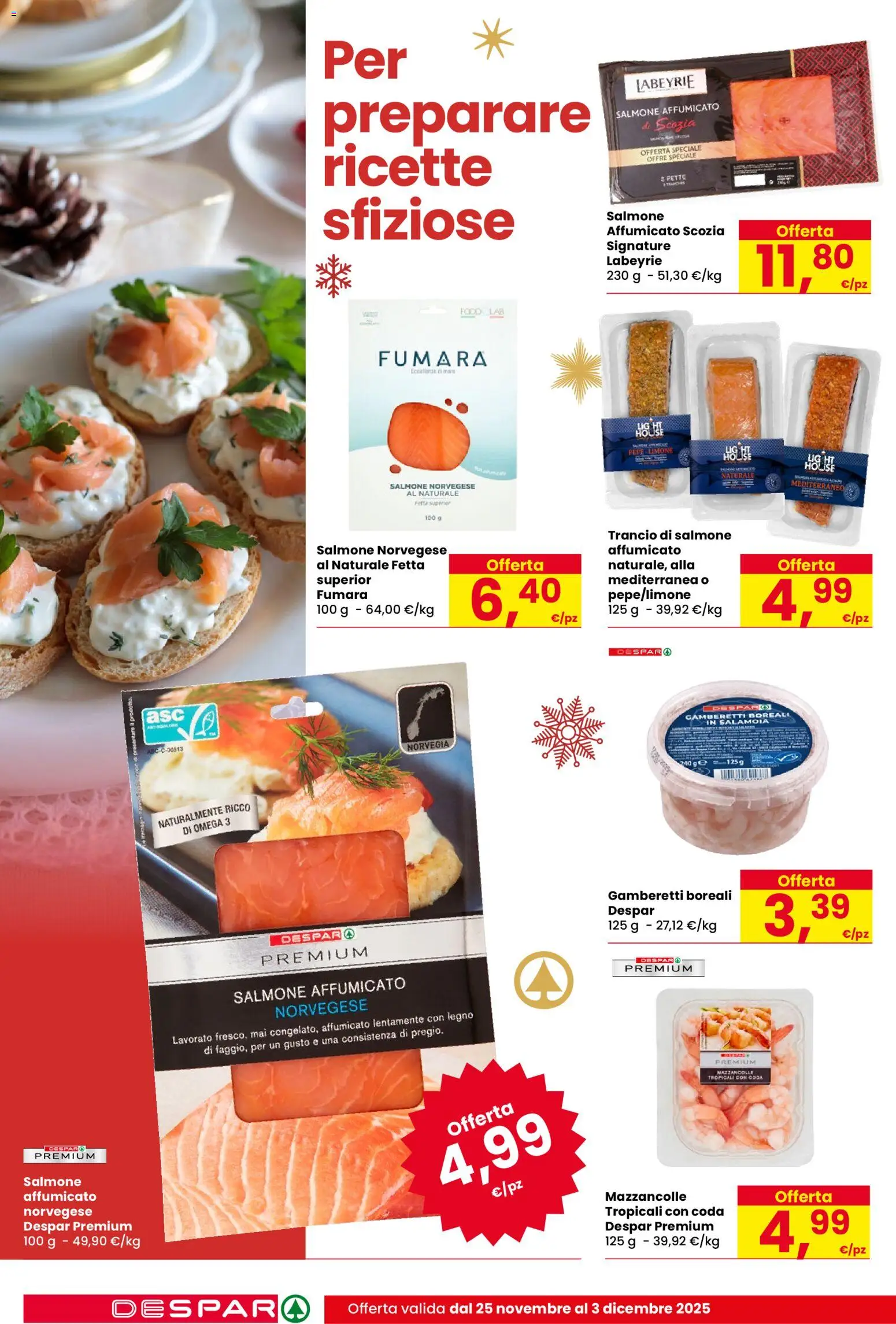 Volantino Despar del 25.11.2025 | Pagina: 14 | Prodotti: Salmone, Mazzancolle, Limone, Gamberetti
