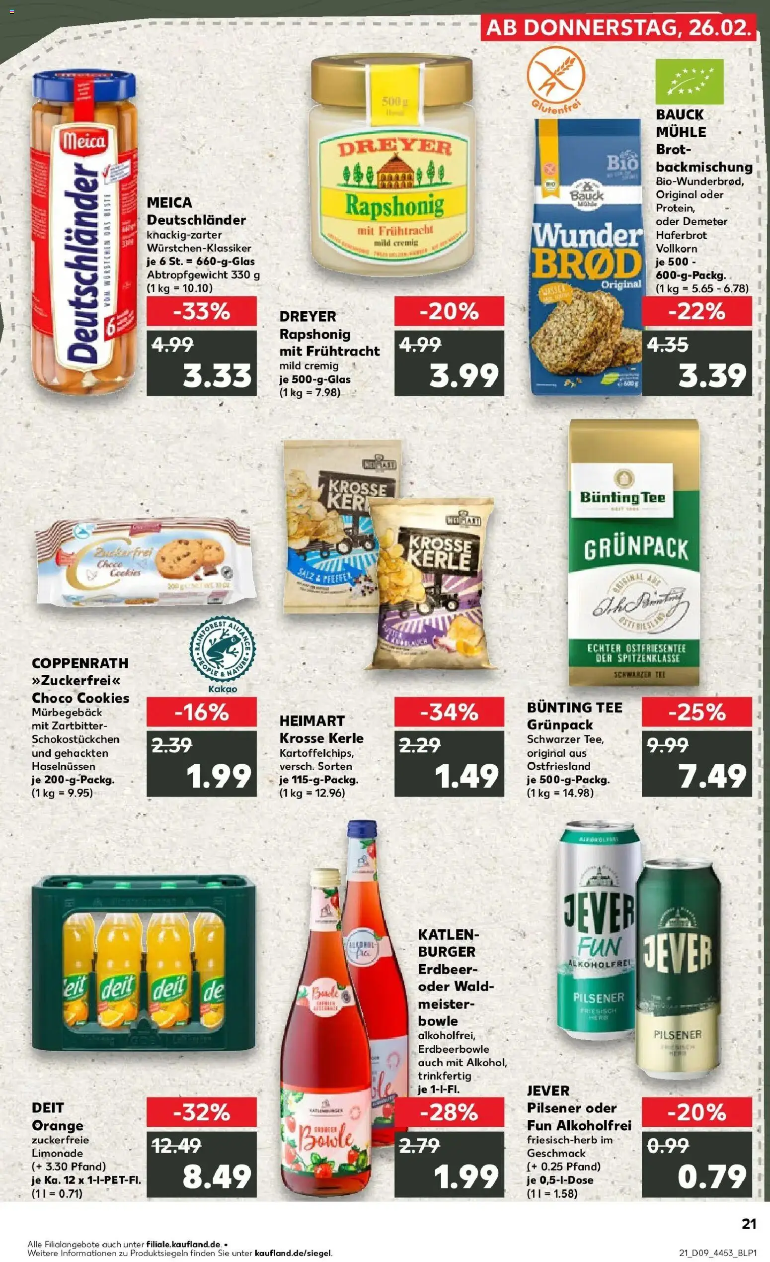 Kaufland prospekt Kassel	 – gültig ab 26.02.2026 | Seite: 21 | Produkte: Burger, Limonade, Jever, Brot