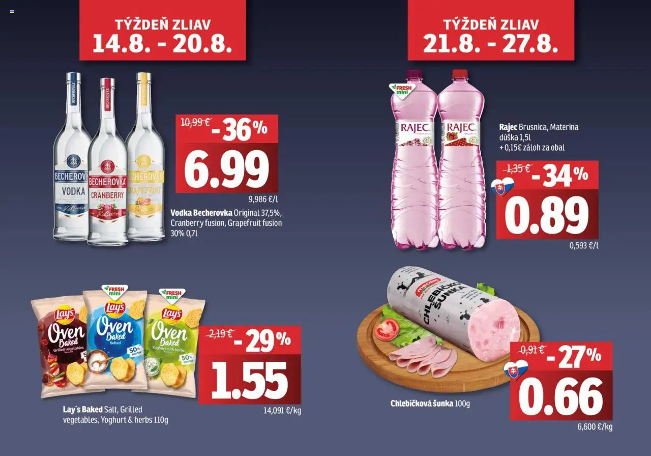 Fresh Východné Slovensko │ platný od 14.08.2025 | Strana: 2 | Produkty: Becherovka, Rajec, Vodka, Grapefruit