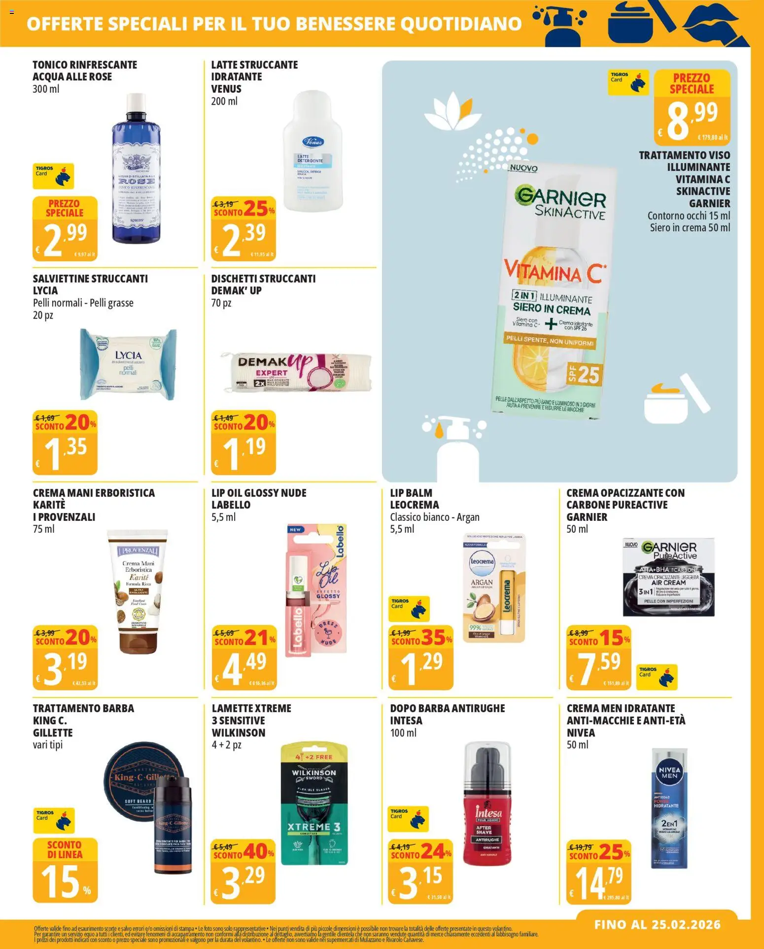 Volantino Tigros del 28.01.2026 | Pagina: 7 | Prodotti: Struccante, Detergente, Dischetti struccanti, Stampa