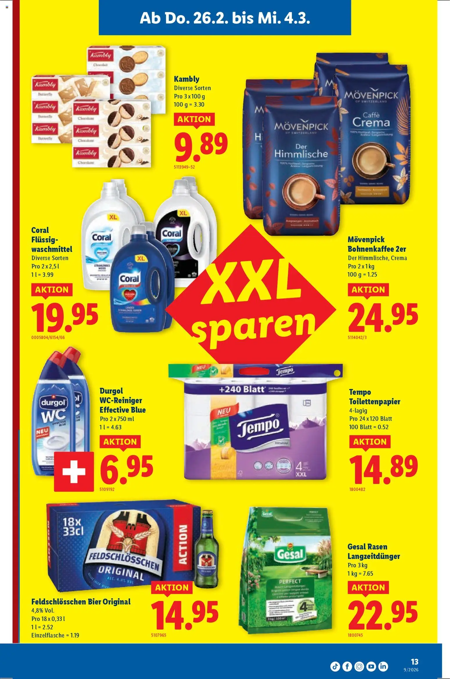 Lidl Aktionen – gültig ab 26.02.2026 | Seite: 13 | Produkte: Waschmittel, Bier, Toilettenpapier