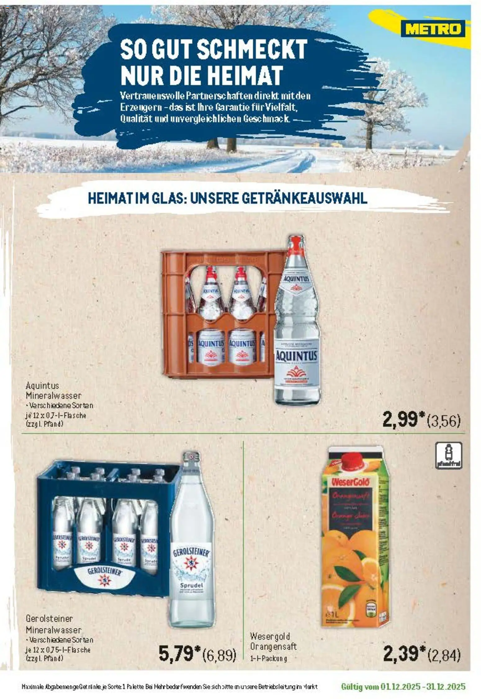 Metro Regionaler Flyer – gültig ab 01.12.2025 | Seite: 9 | Produkte: Orangensaft, Mineralwasser, Gerolsteiner