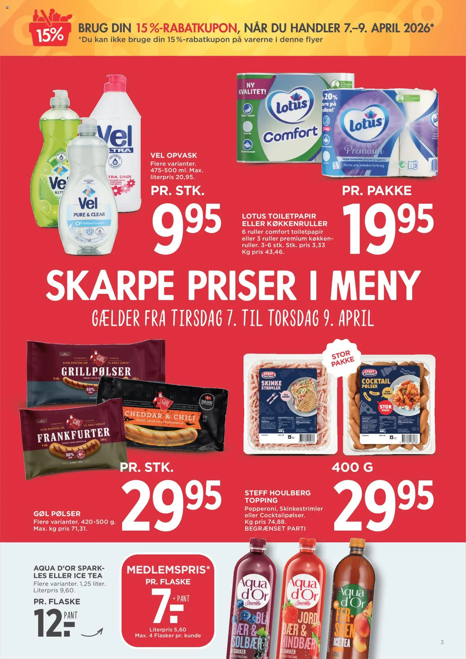 Meny tilbudsavis – gyldig fra 07.04.2026 | Side: 3 | Produkter: Skinke, Aparelho de barbear, Solbær, Sukker