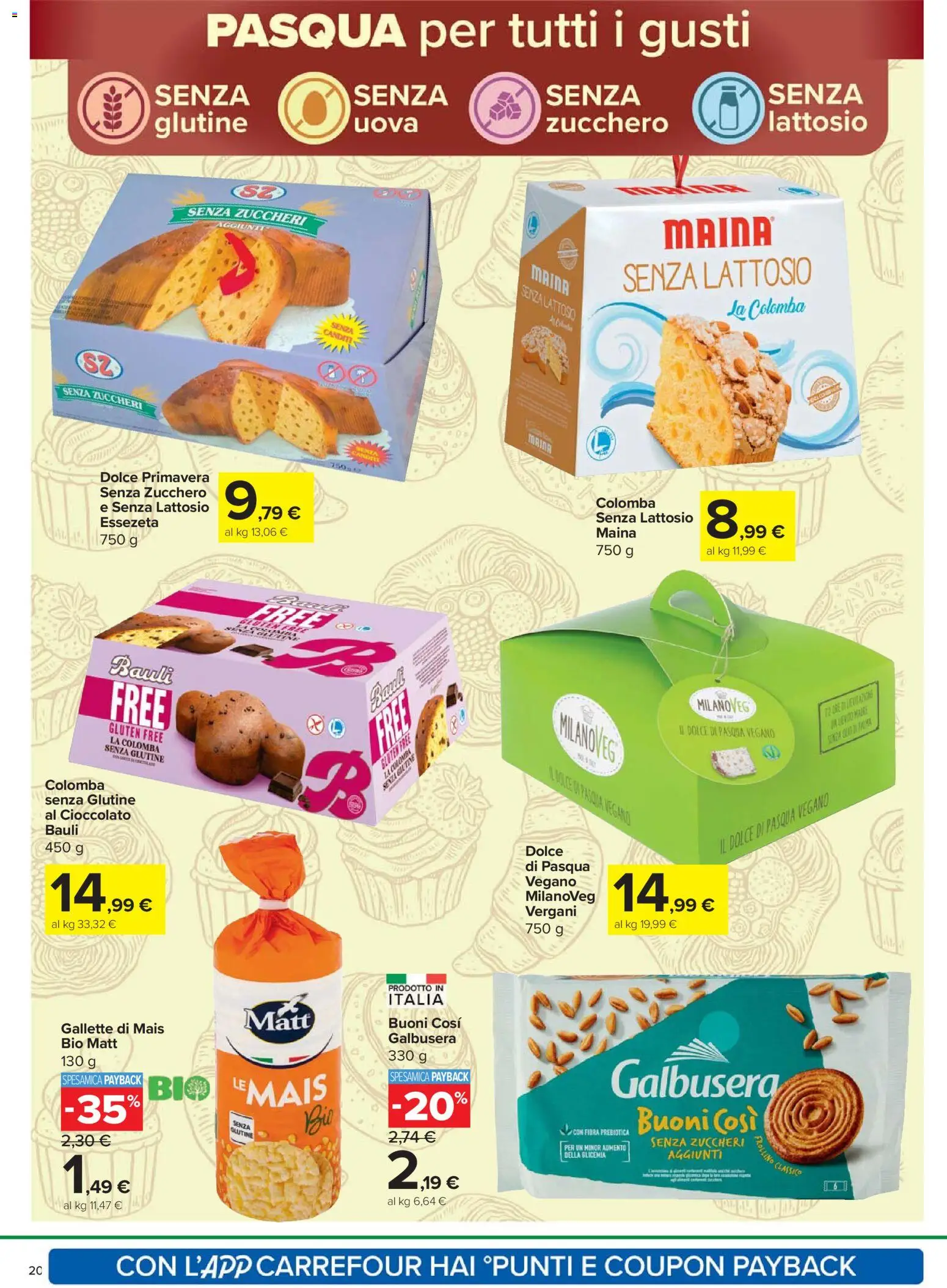 Volantino Carrefour del 24.03.2026 | Pagina: 20 | Prodotti: Uova, Zucchero, Gallette, Mais