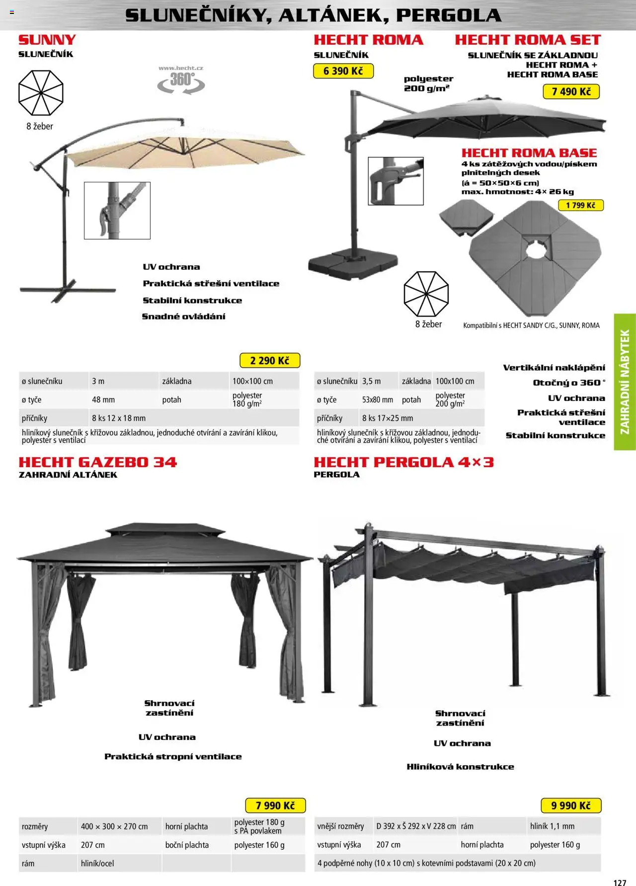 Hecht katalog - Jaro-léto 2025 od 22.04.2025 | Strana: 127 | Produkty: Nábytek, Zahradní nábytek, Slunečník, Plachta