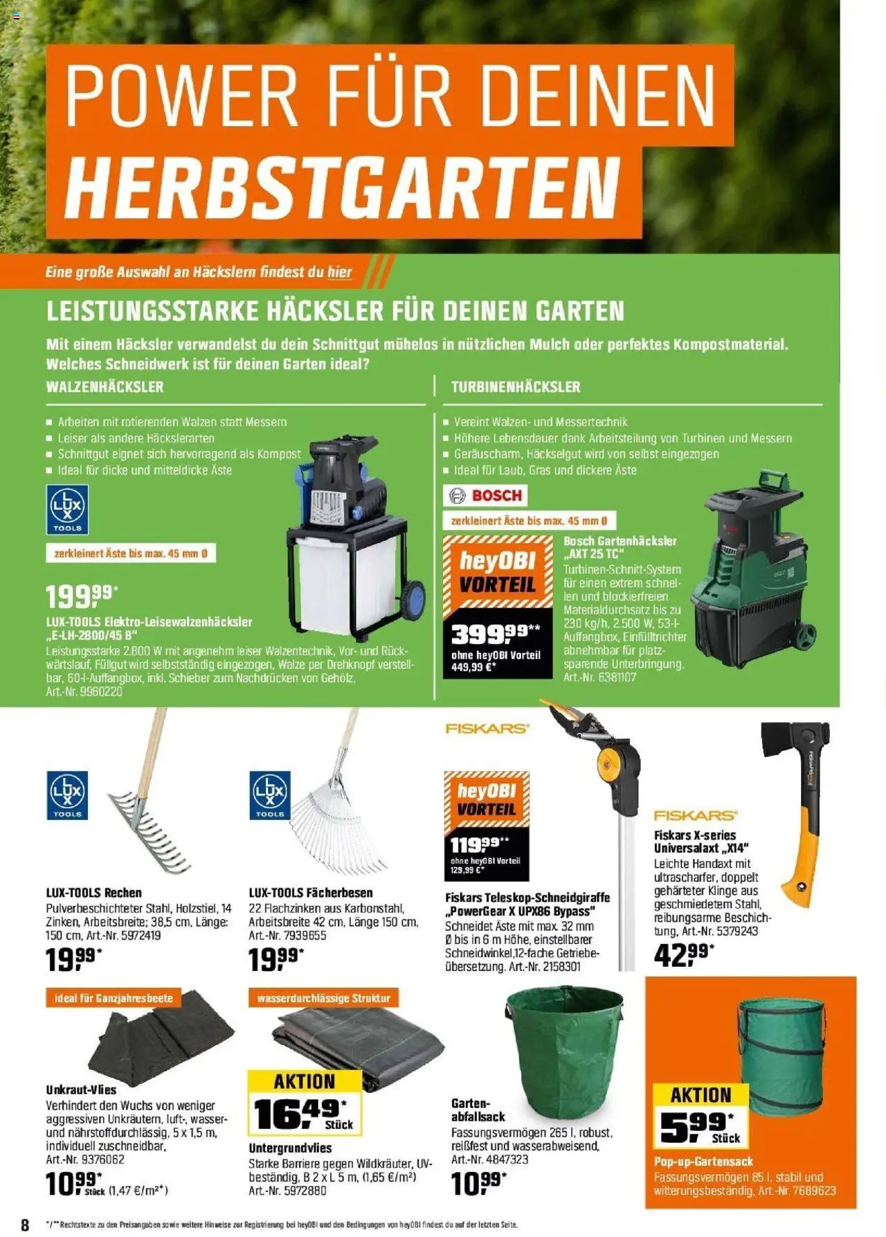 Obi Herbstgartenmagazin – gültig ab 01.09.2025 | Seite: 8 | Produkte: Bosch, Wasser