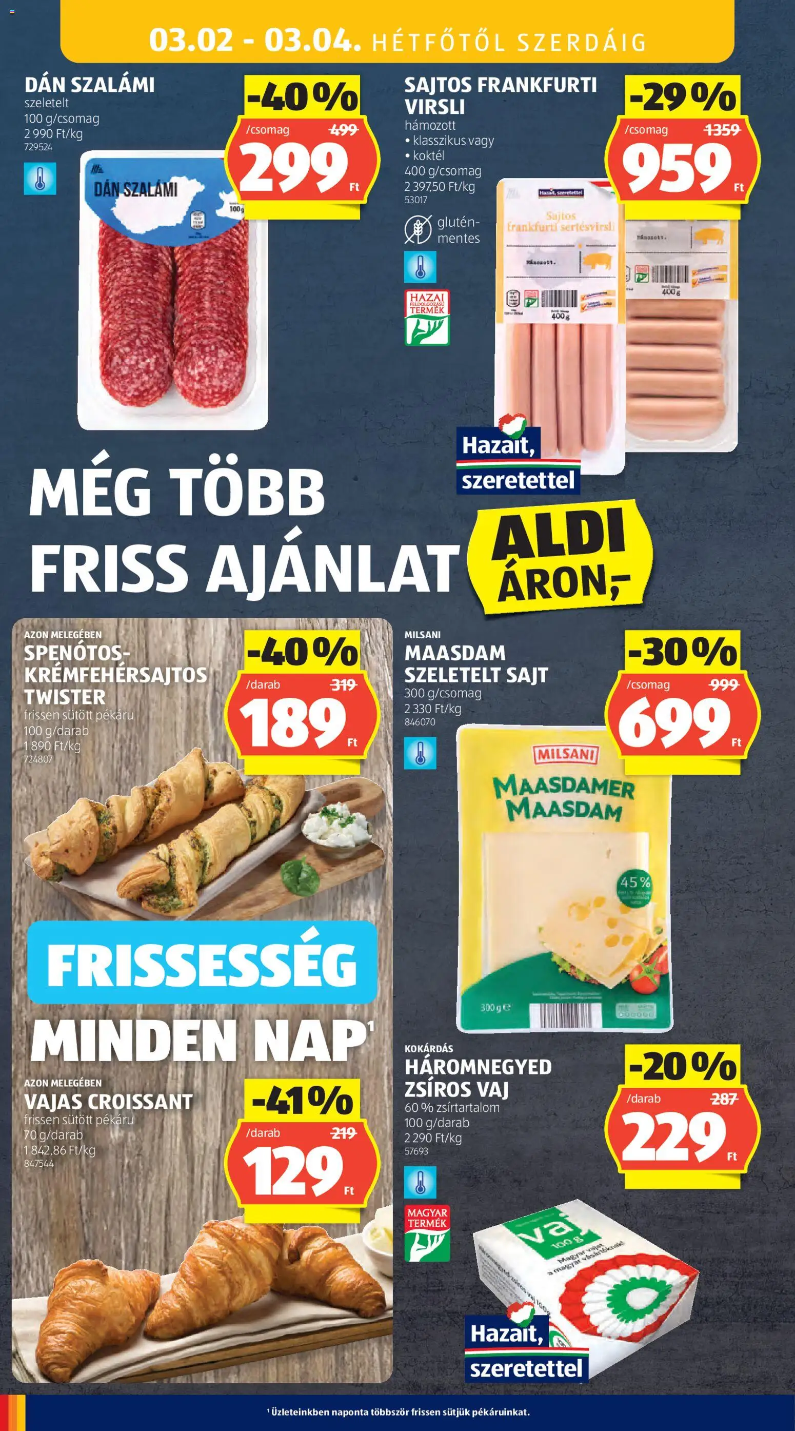 Aldi akciós ujság - amely érvényes a következő dátumtól: 26.02.2026 | Oldal: 34 | Termékek: Virsli, Frankfurti virsli, Vaj, Sajt