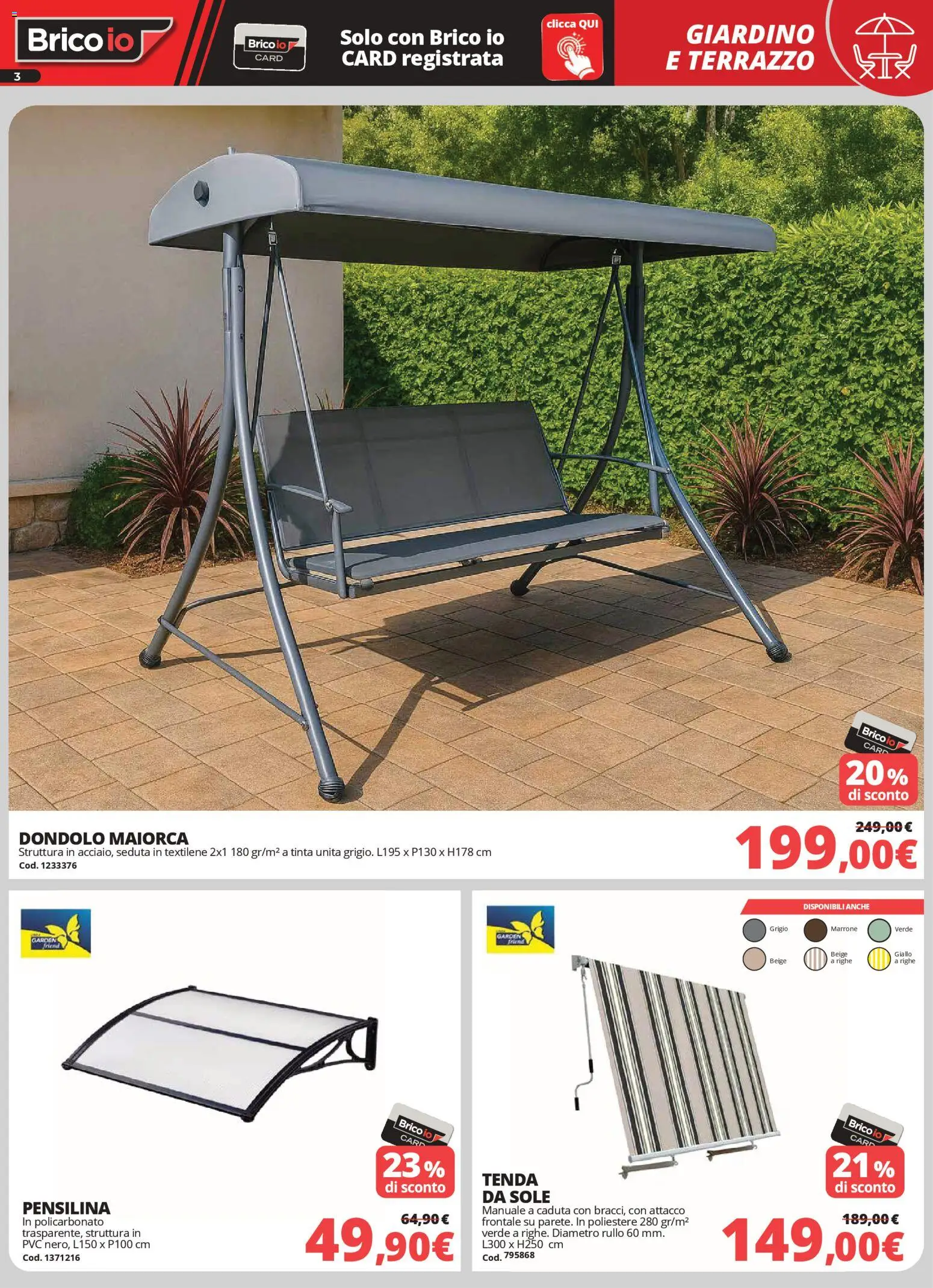 Volantino Brico io del 02.04.2026 | Pagina: 3 | Prodotti: Rullo, Tenda da sole, Tenda, Dondolo
