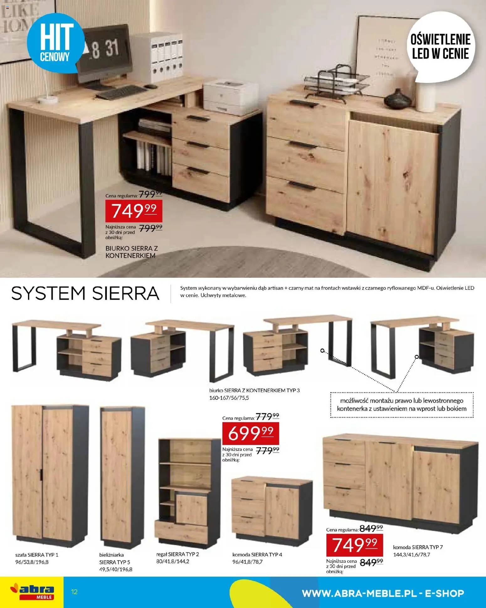 Abra meble Gazetka od 09.01.2026 | Strona: 12 | Produkty: Szafa, Komoda, Biurko, Regał