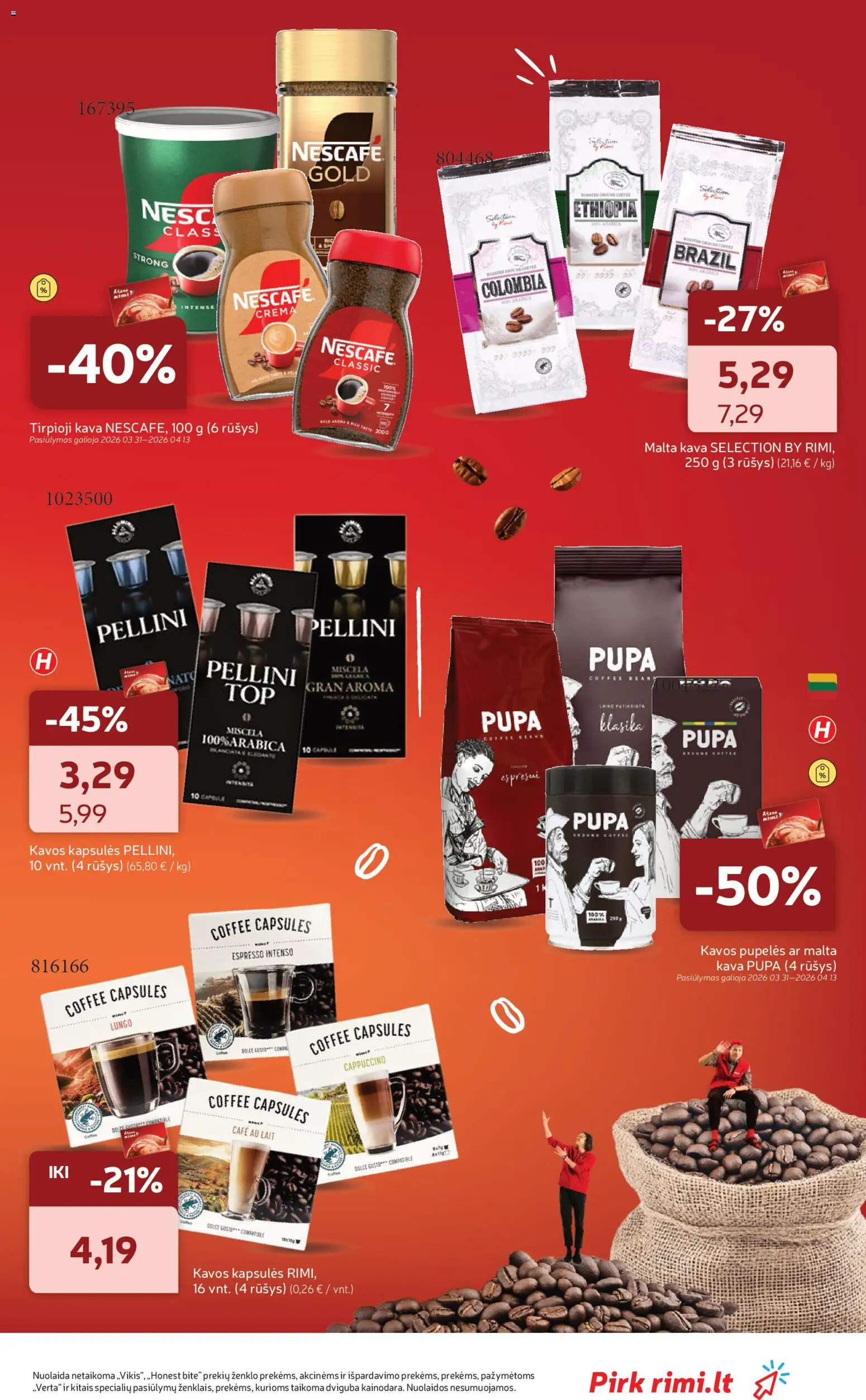 Rimi akcijos nuo 31.03.2026 | Puslapis: 31 | Prekių: Pupelės, Tirpioji kava, Kavos pupelės, Kava