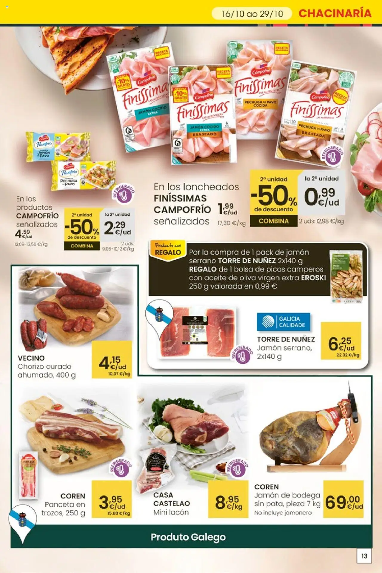Eroski - Ofertón │ válido desde el 16.10.2025 | Página: 13 | Productos: Jamón serrano, Jamón, Jamón cocido, Bolsa