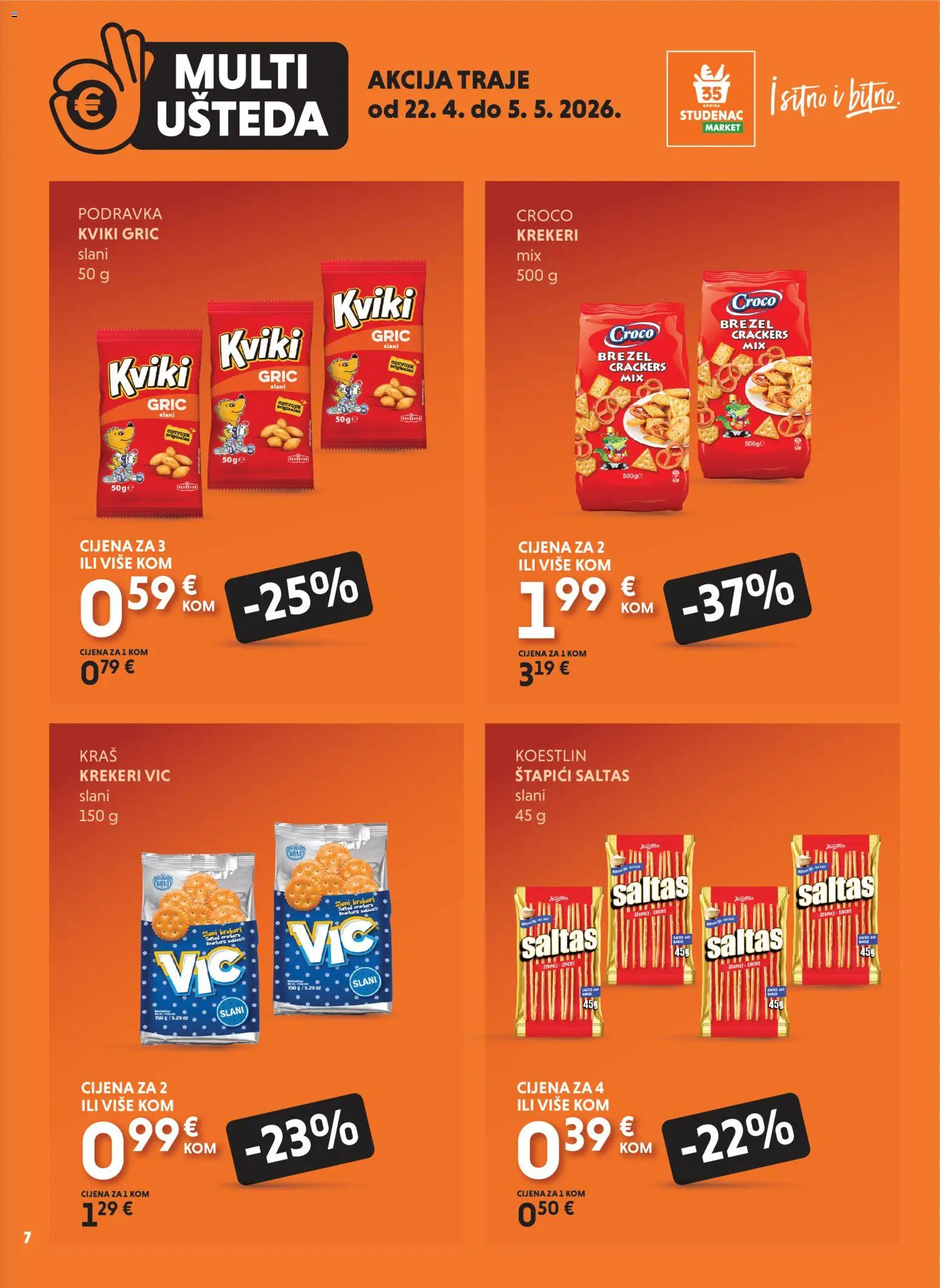 Studenac katalog | vrijedi od 22.04.2026 | Stranica: 7 | Proizvodi: Podravka, Krekeri, Štapići