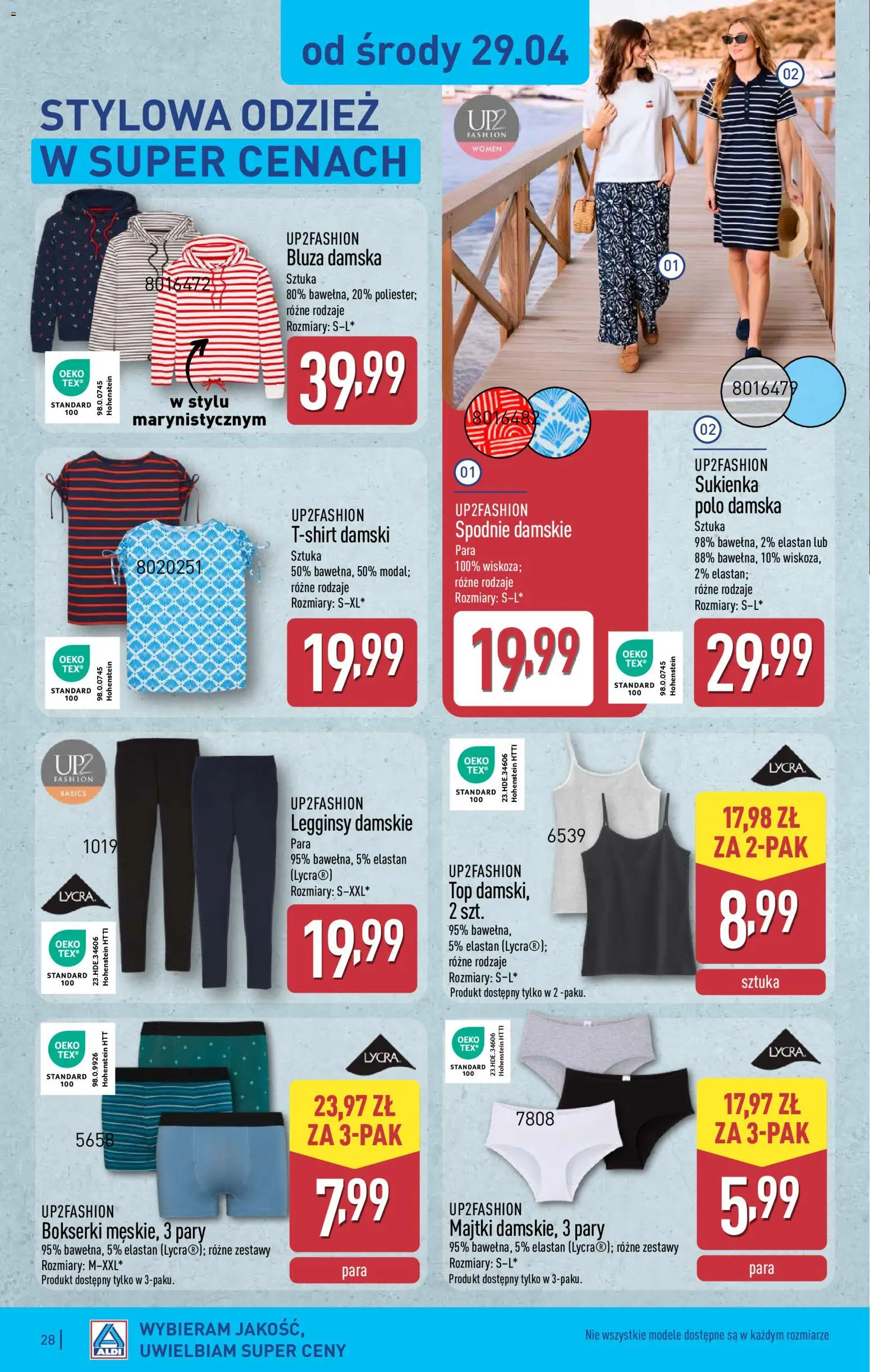 Aldi gazetka od 27.04.2026 | Strona: 28 | Produkty: Majtki, Bokserki, Sukienka, Legginsy damskie